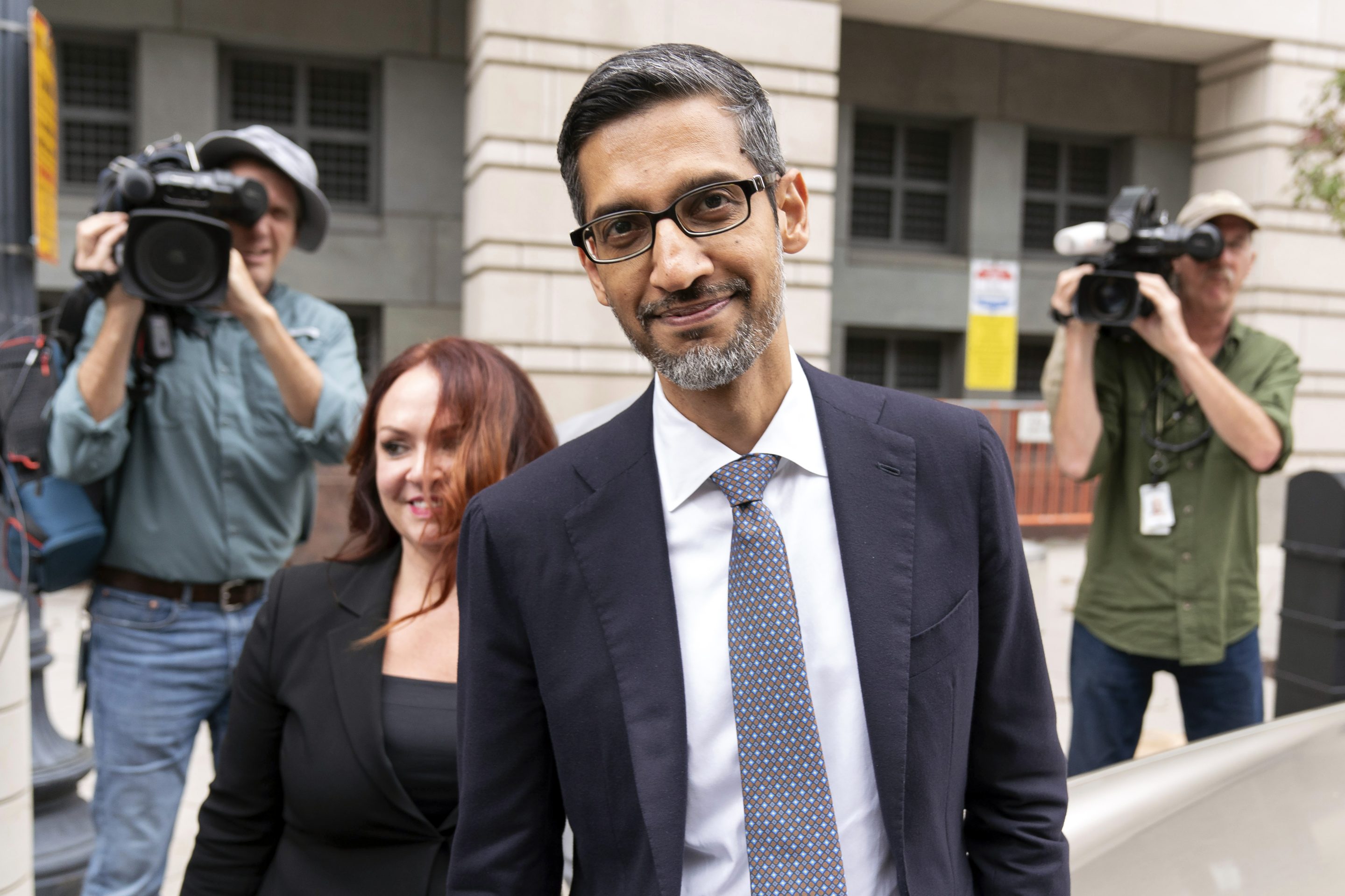 Google CEO Sundar Pichai leaves the federal courthouse in Washington, on Oct. 30, 2023.