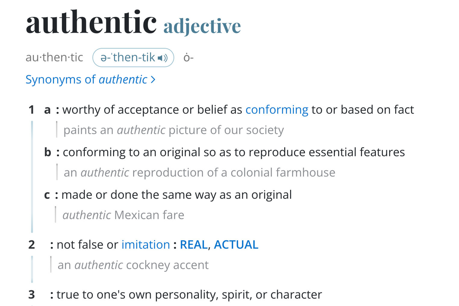 This image released by Merriam-Webster shows an online dictionary entry for authentic.