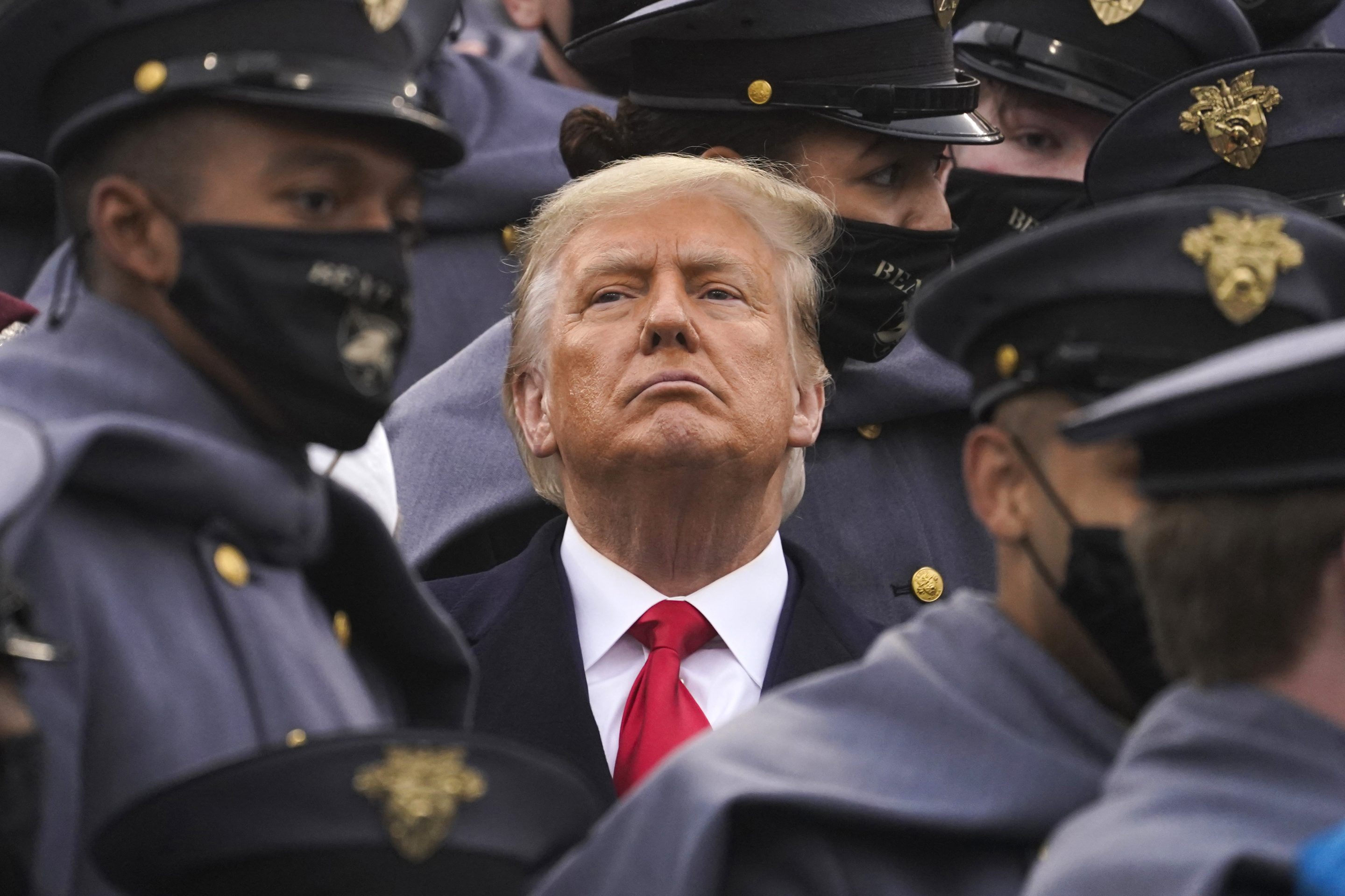 Donald Trump surrounded by Army cadets