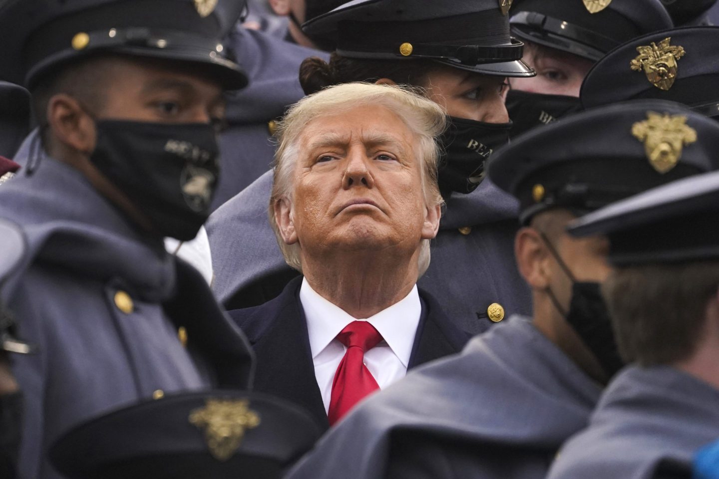 Donald Trump surrounded by Army cadets