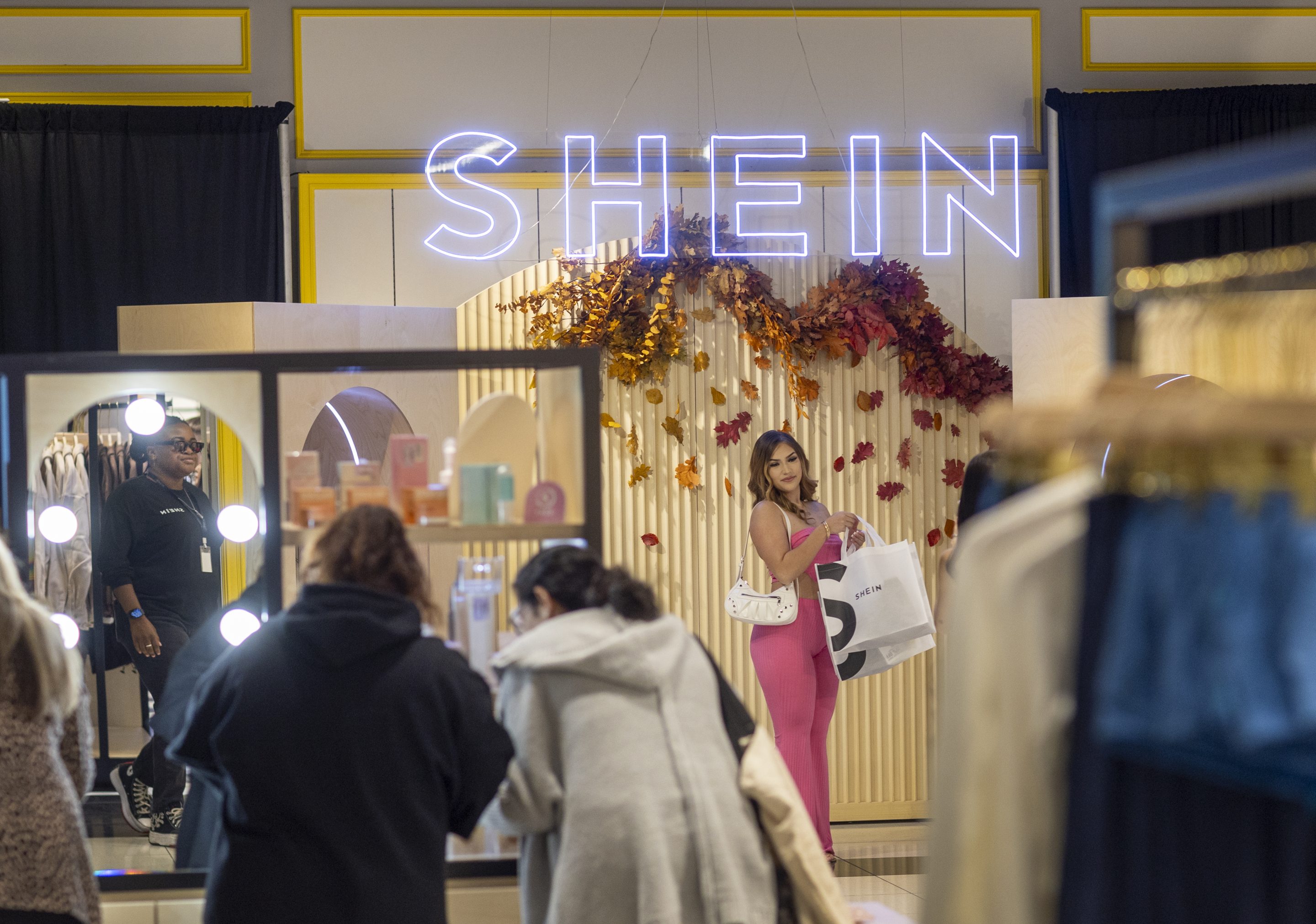 Shoppers line up at a Shein pop-up store in Ontario Mills, Calif., in October.
