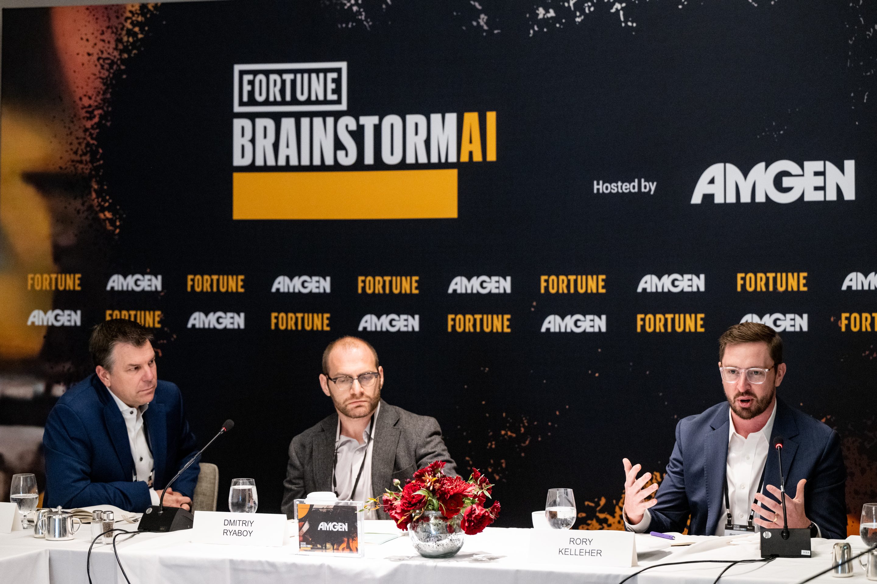 From left: Amgen’s Scott Skellenger, Ginkgo Bioworks’ Dmitriy Ryaboy, Nvidia’s Rory Kelleher.