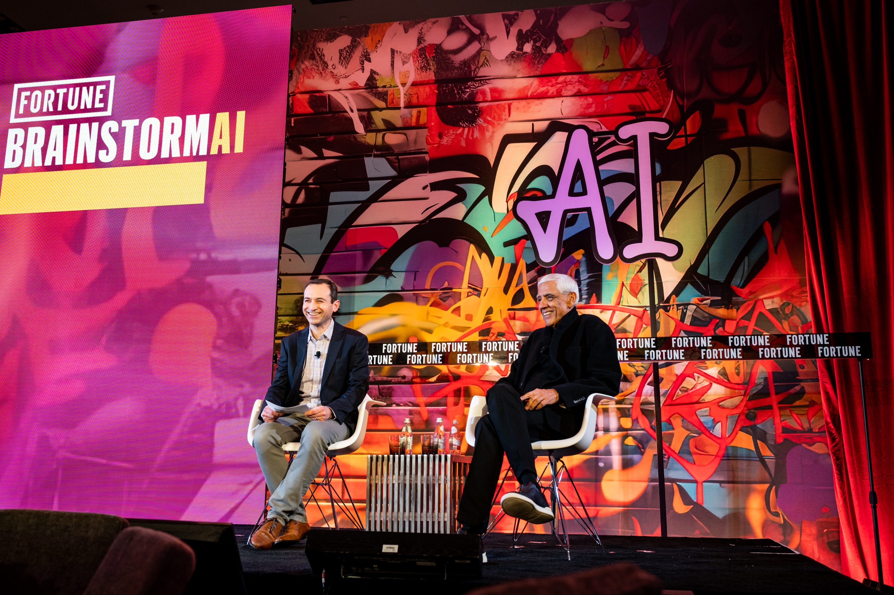 Vinod Khosla on stage at Fortune Brainstorm AI