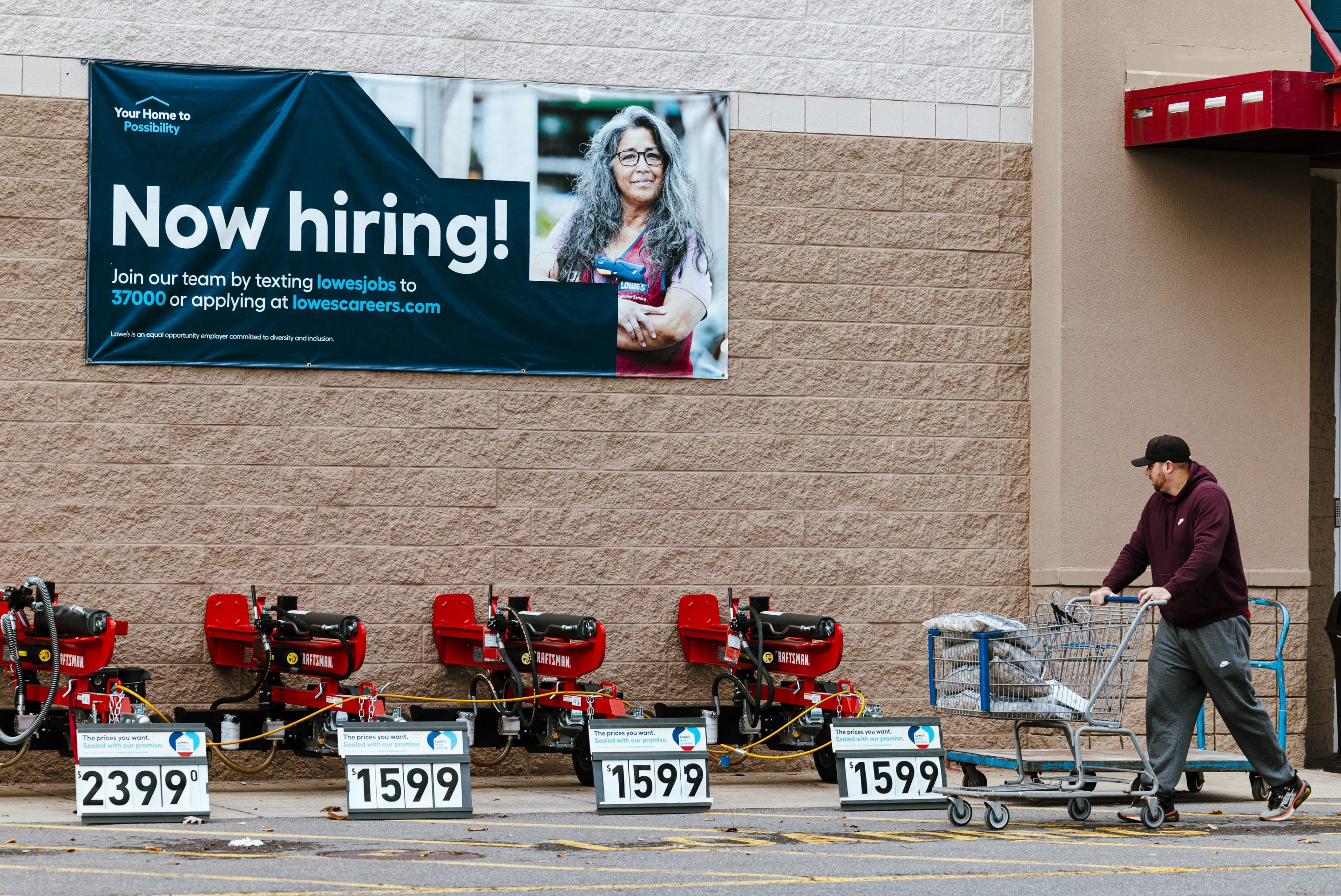 A “now hiring” sign at a Lowe’s in Glenmont, N.Y.