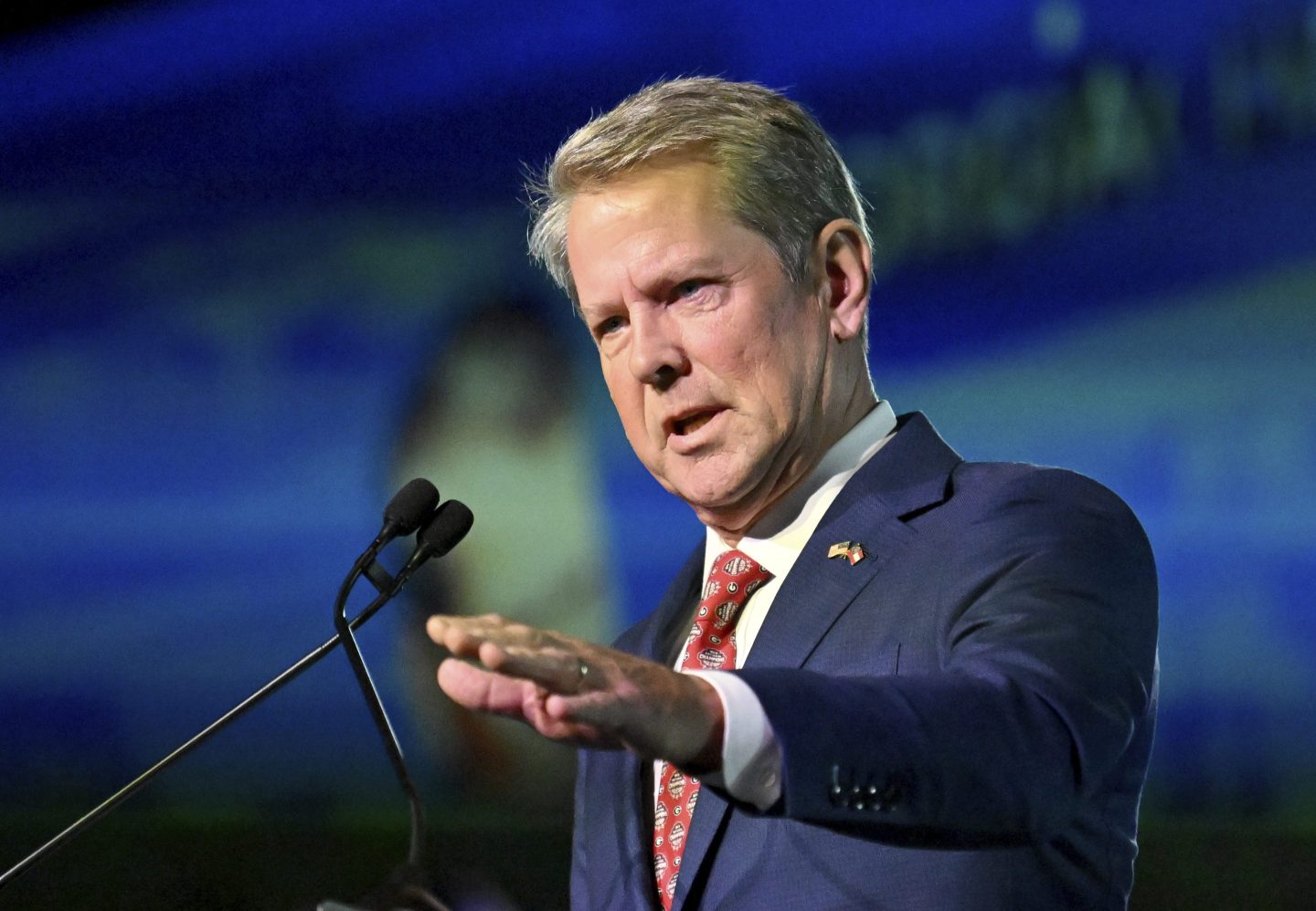 Georgia Gov. Brian Kemp speaks during a Georgia Chamber Congressional Luncheon at The Classic Center on Aug. 8, 2023, in Athens, Ga. Some Republican legislative leaders say they want to examine broader health care coverage through Georgia's Medicaid program in 2024, while Kemp has supported a narrower expansion. (Hyosub Shin/Atlanta Journal-Constitution via AP, File)