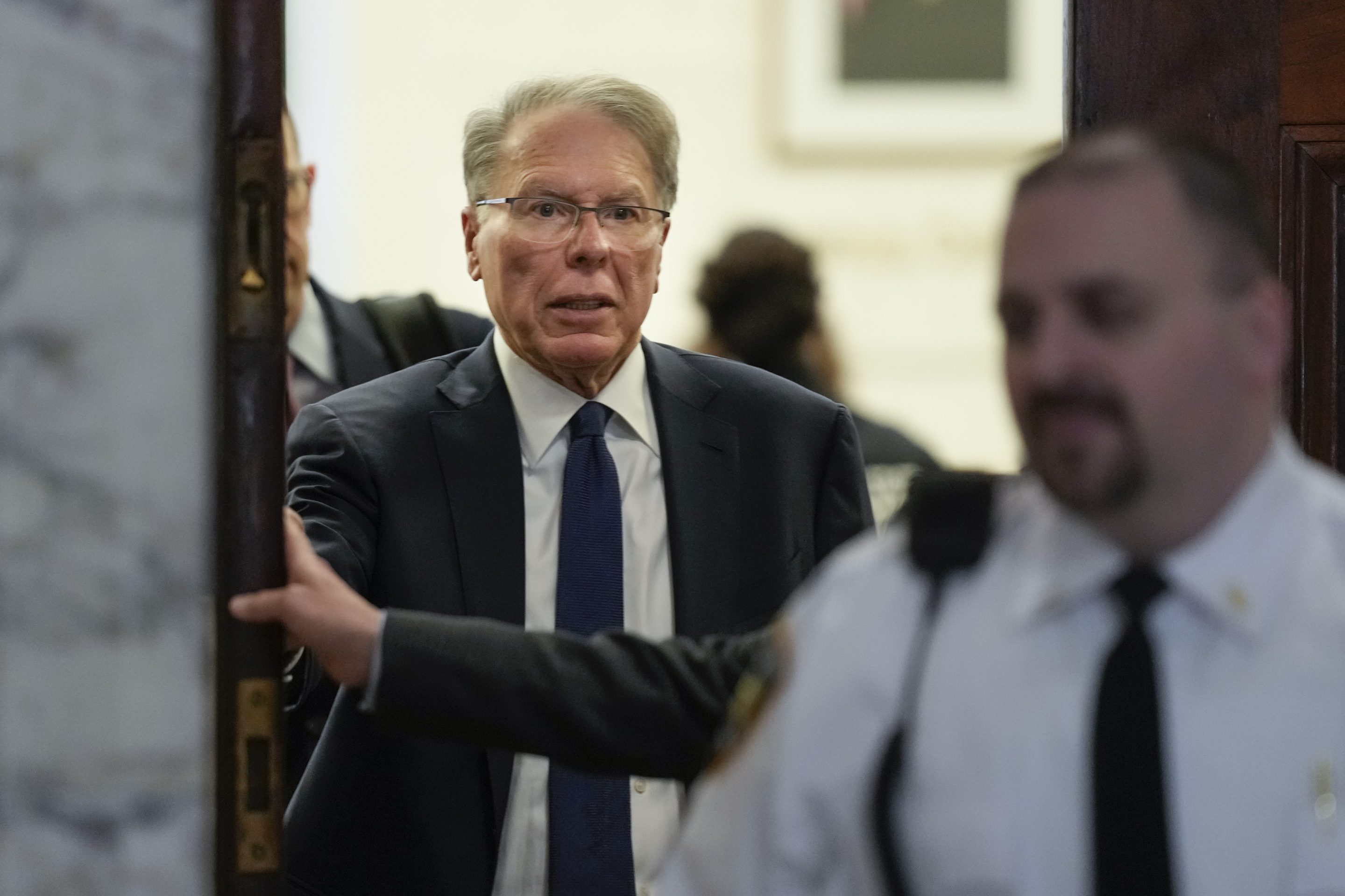 Wayne LaPierre, CEO of the National Rifle Association, leaves a courtroom during a break in New York, on Jan. 8, 2024. 
