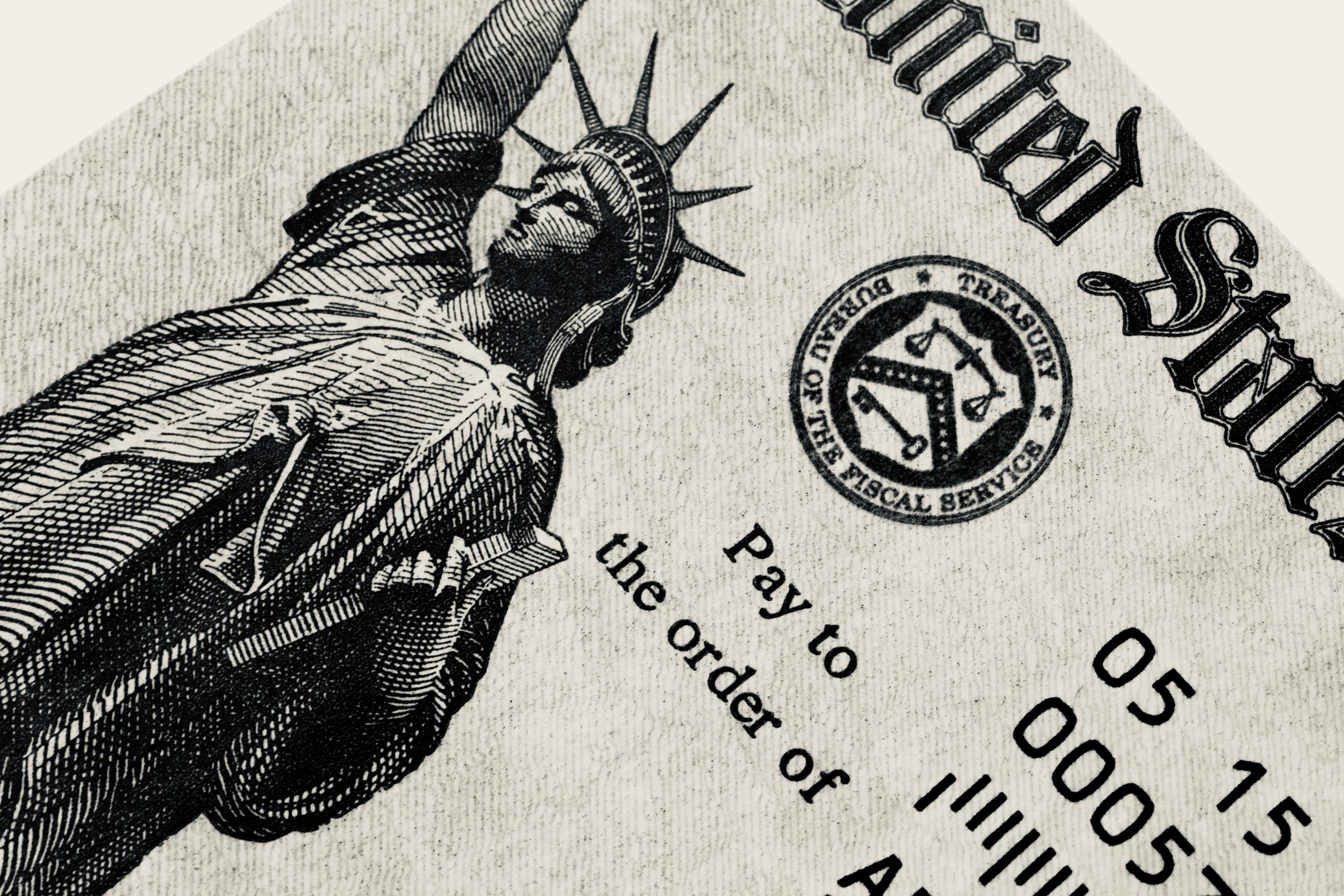 Close-up of a Social Security Check issued by the U.S. federal government.