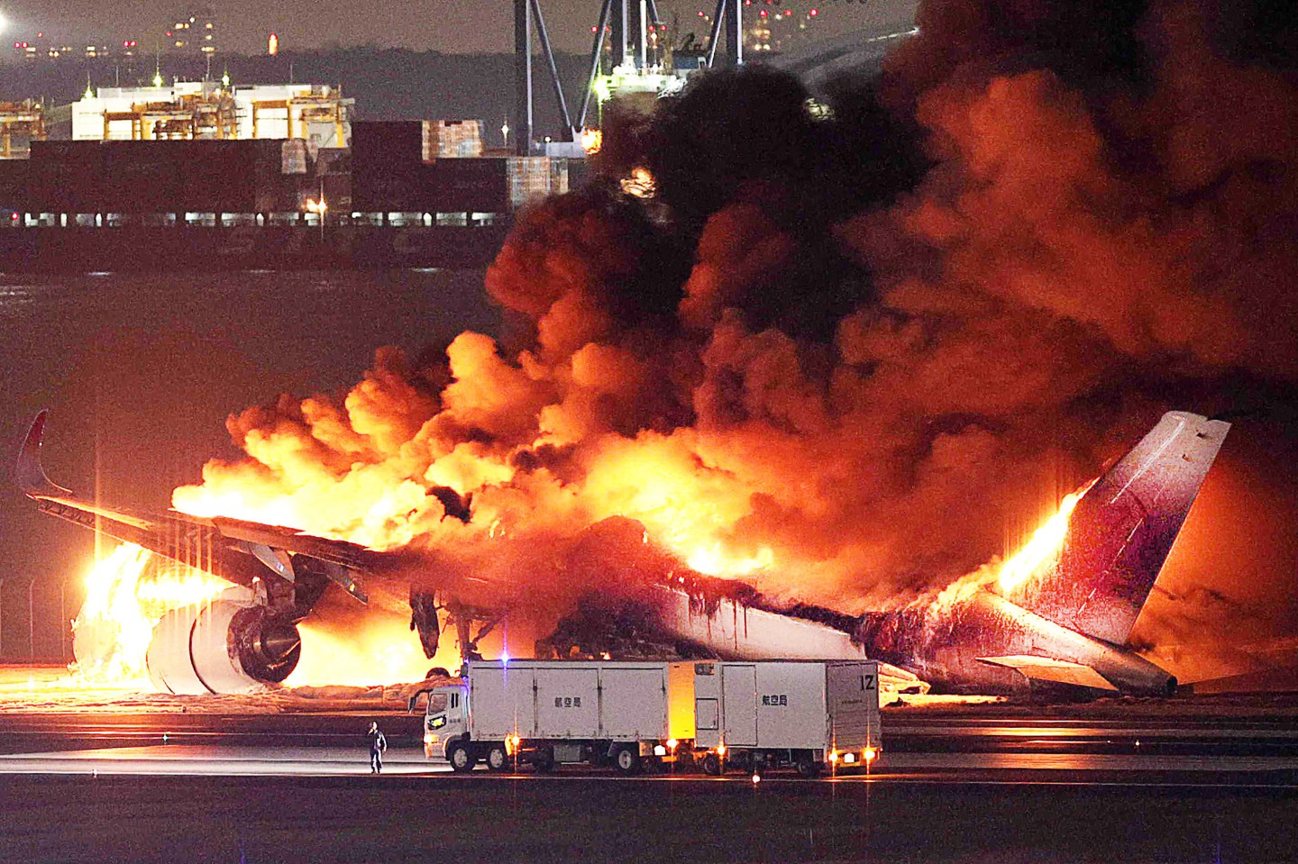 Japan Airlines jetliner collides with hurricane relief mission from coast guard, killing 5 crew members in fiery crash