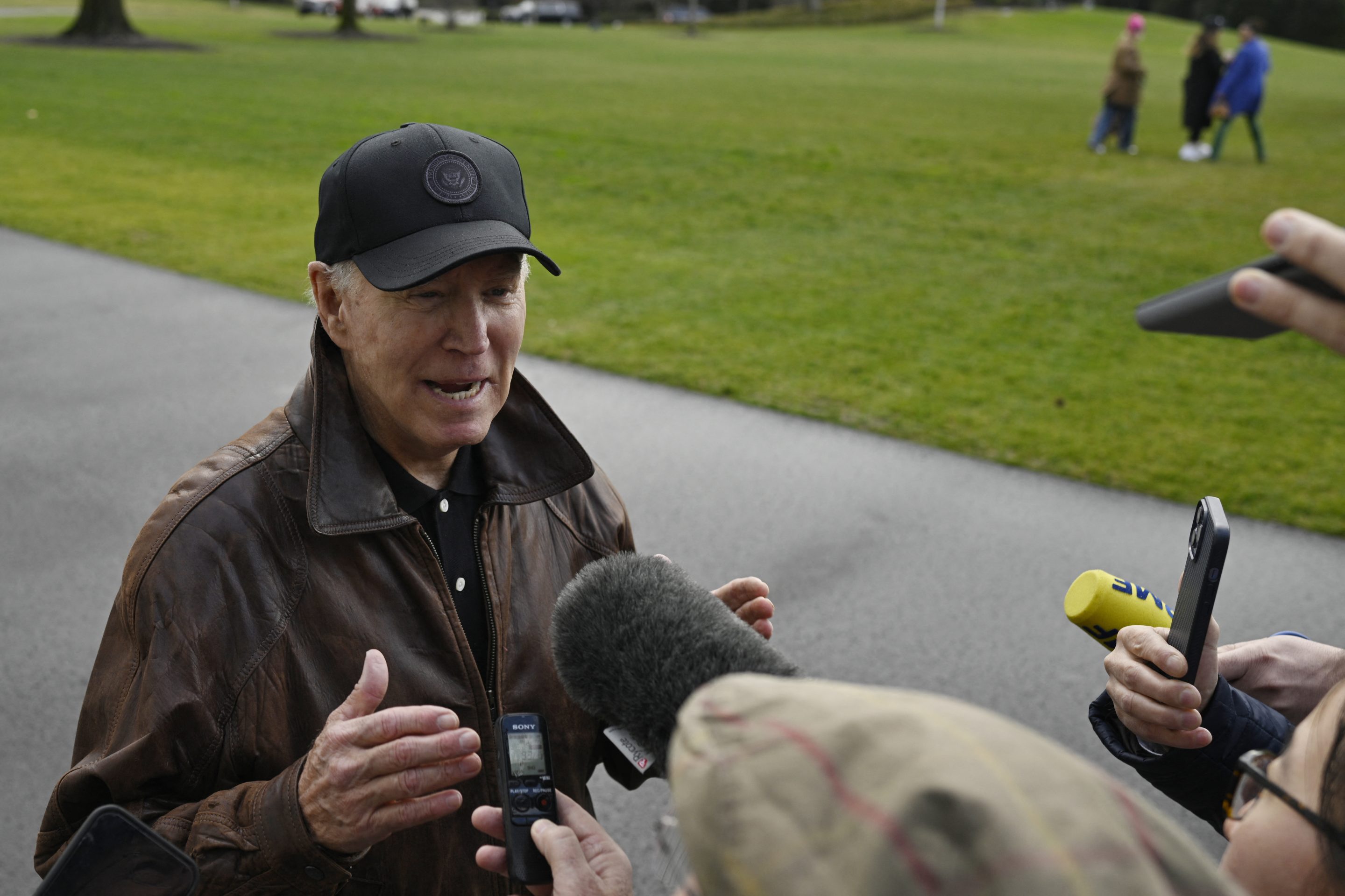 U.S. President Joe Biden speaks to the press on Saturday.