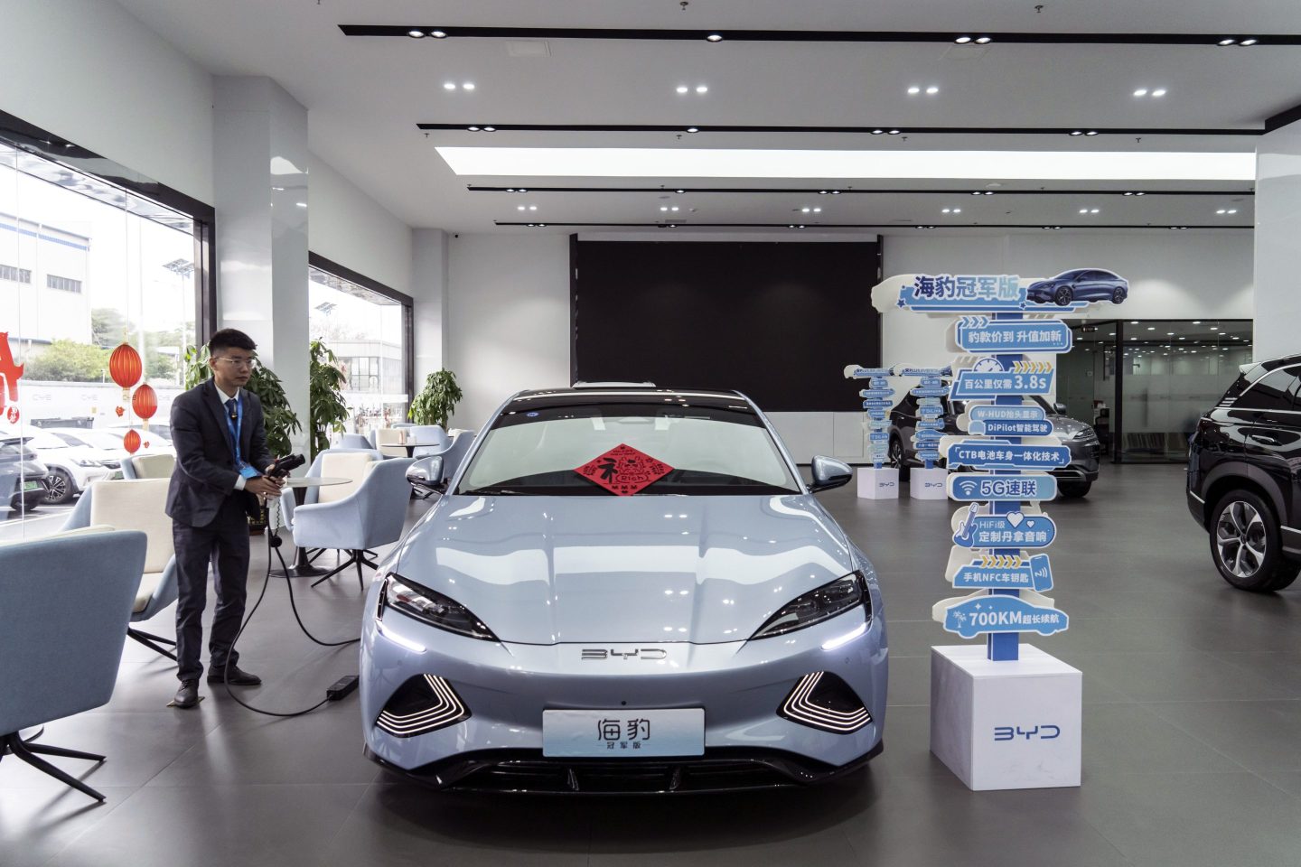 a car in a showroom