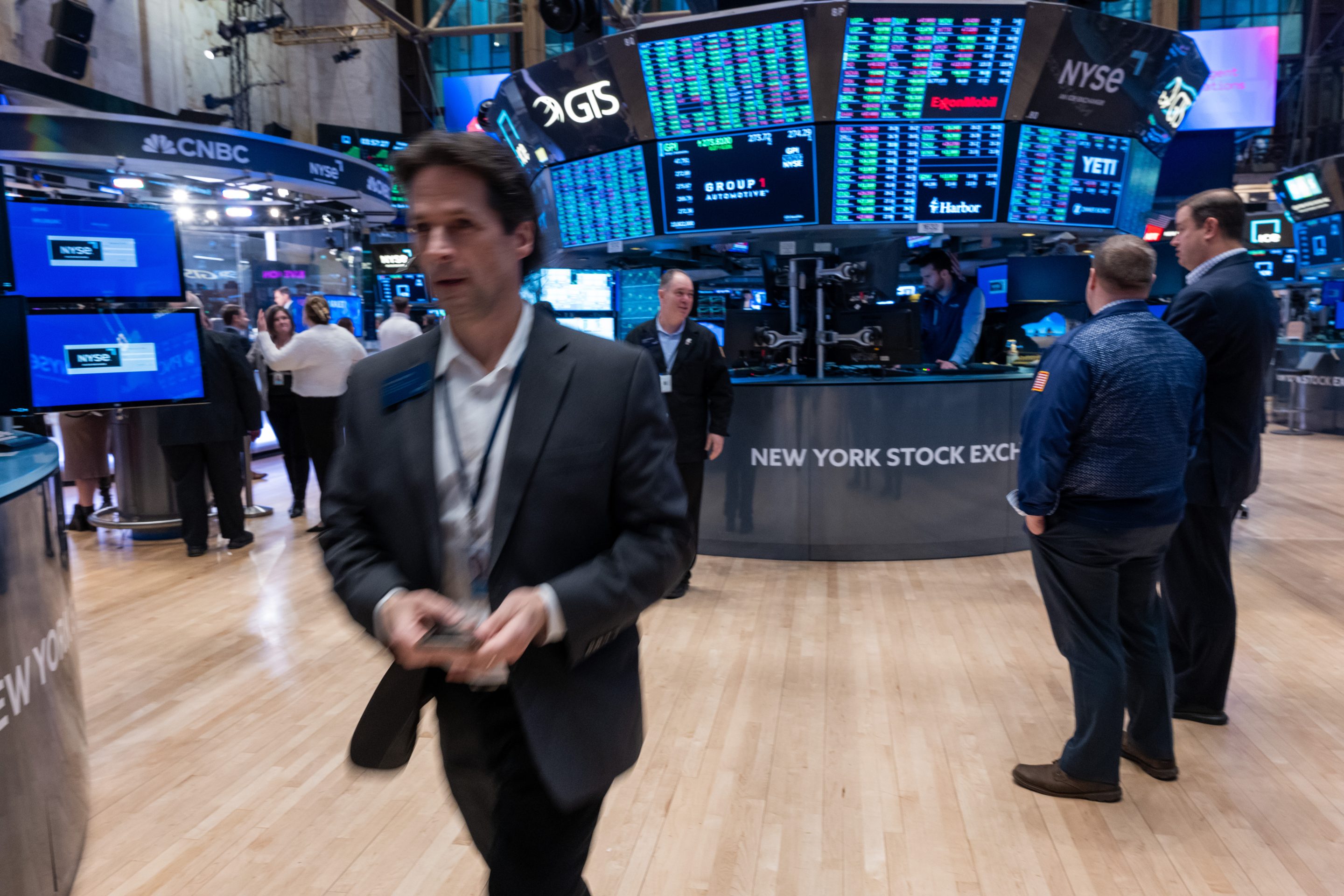 Traders work on the floor of the New York Stock Exchange this month.