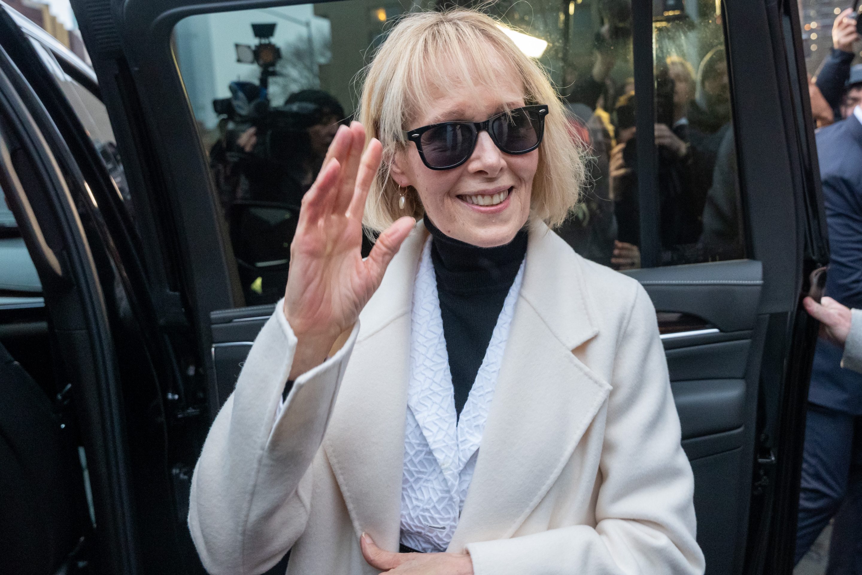 E. Jean Carroll departs a Manhattan federal court at the conclusion of her defamation suit against Donald Trump on January 26, 2024 in New York City. A New York jury has awarded Carroll $83.3 million in her civil trial against Trump. 