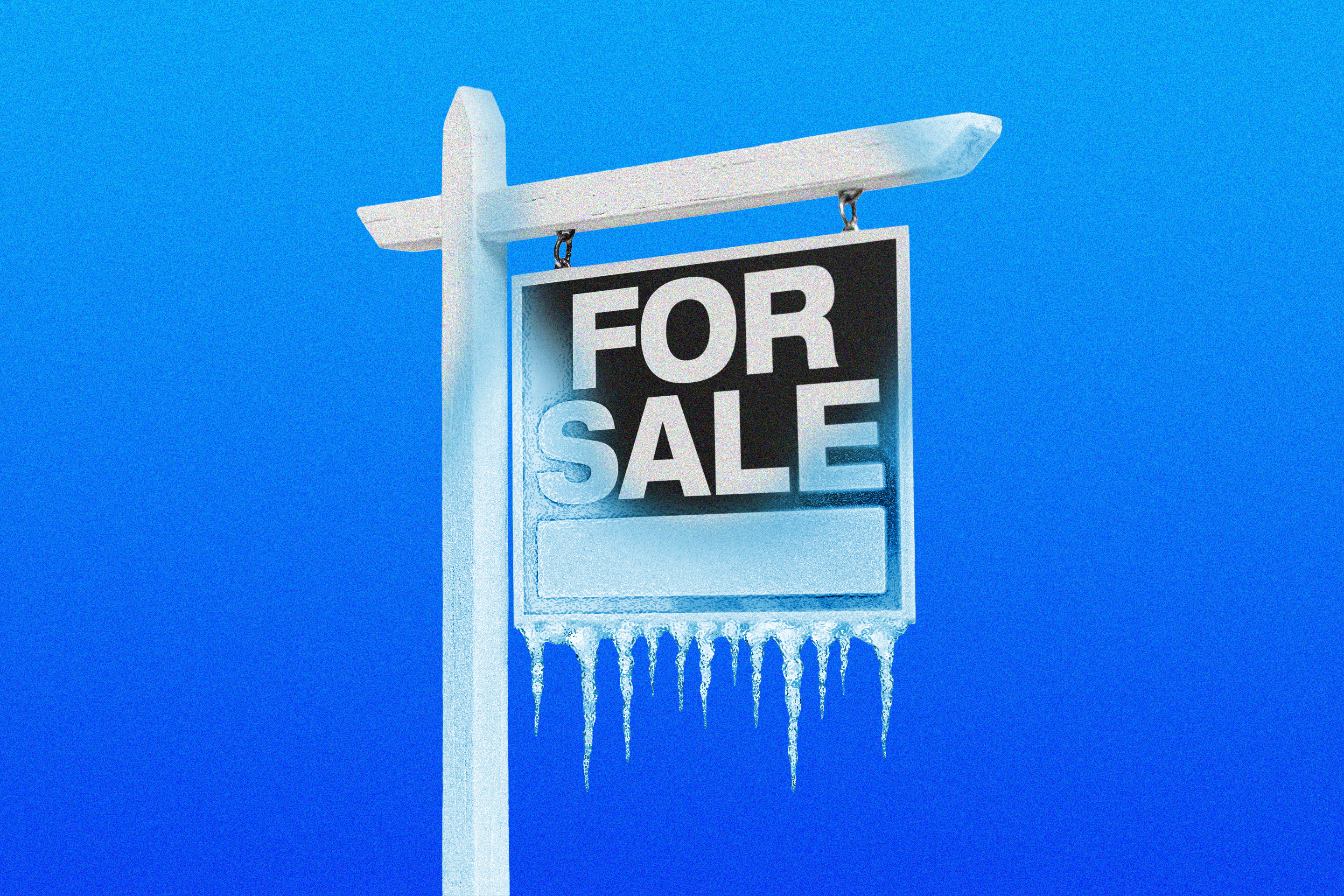 Home for-sale sign with icicles