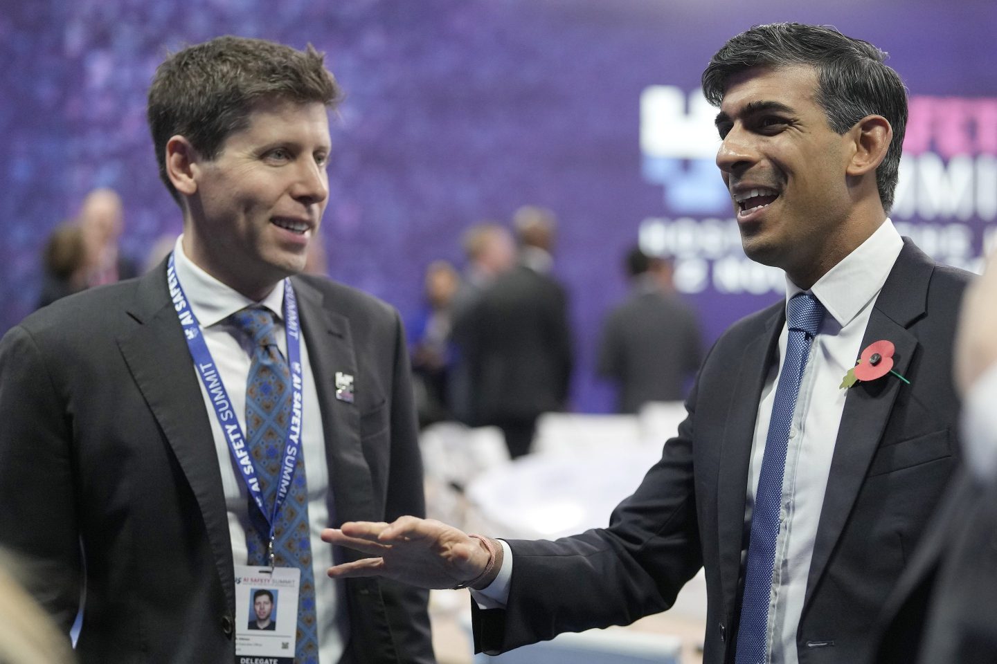British Prime Miniser Rishi Sunak speaking with OpenAI CEO Sam Altman.