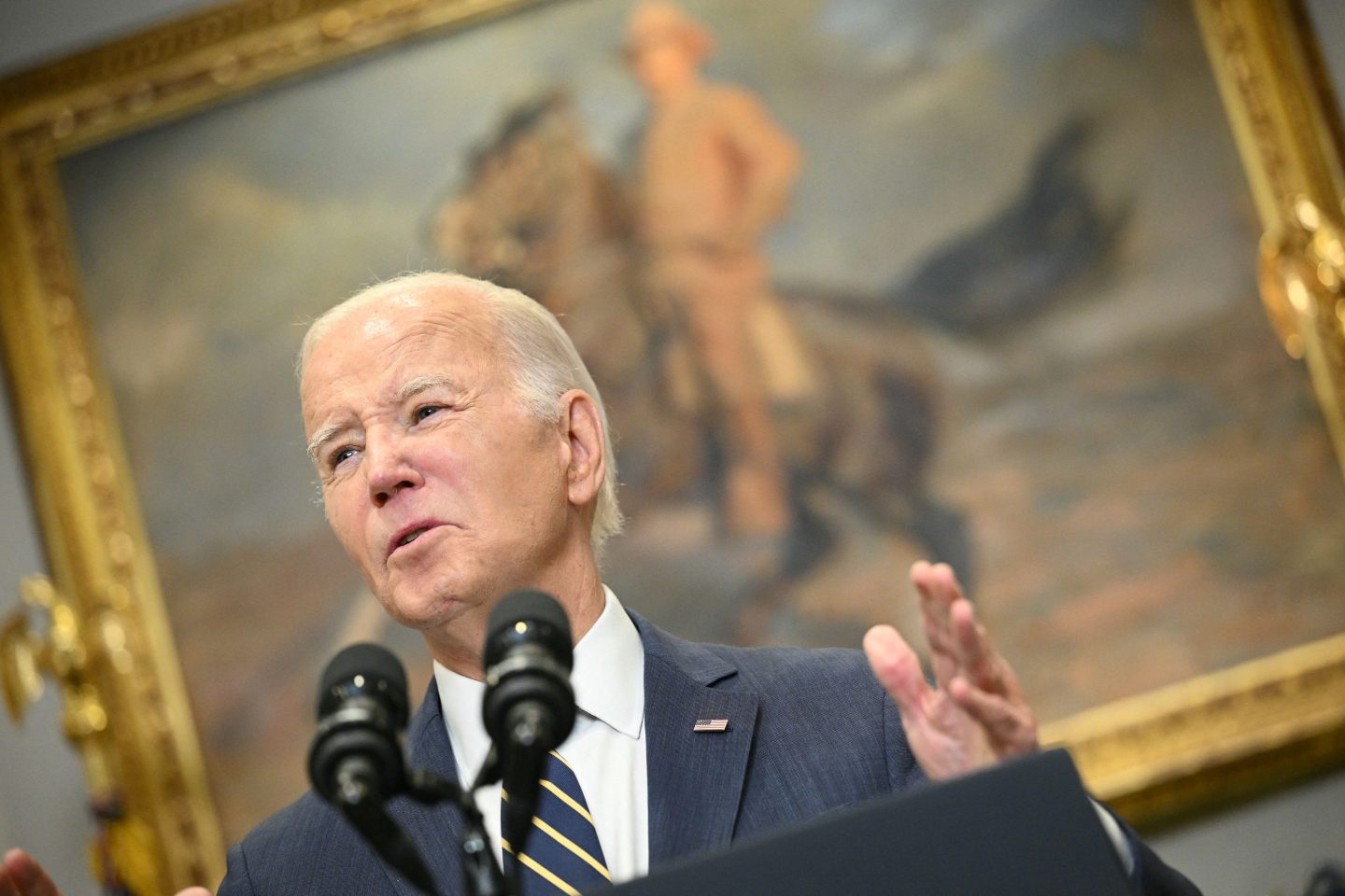 President Joe Biden delivers remarks urging Congress to pass his national security supplement request, which includes funding to support Ukraine, in the Roosevelt Room of the White House on Dec. 6. U.S. lawmakers must approve funding for Ukraine's war effort or risk handing Russia's Vladimir Putin "the greatest gift," the president warned.