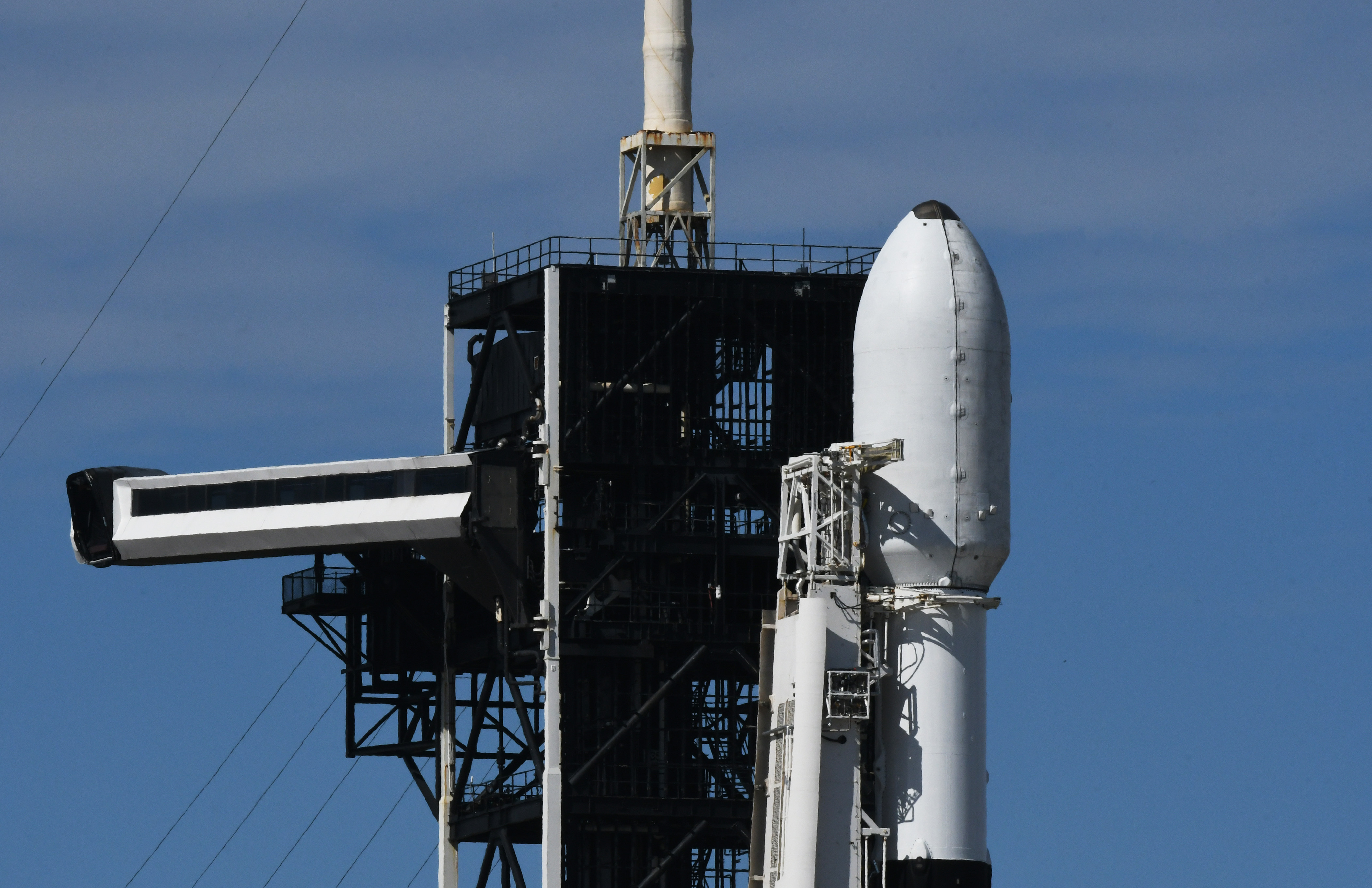 A SpaceX Falcon 9 rocket carrying the Nova-C lander for the IM-1 mission stands ready for launch on pad 39A at the Kennedy Space Center on February 13, 2024 in Cape Canaveral, Florida.