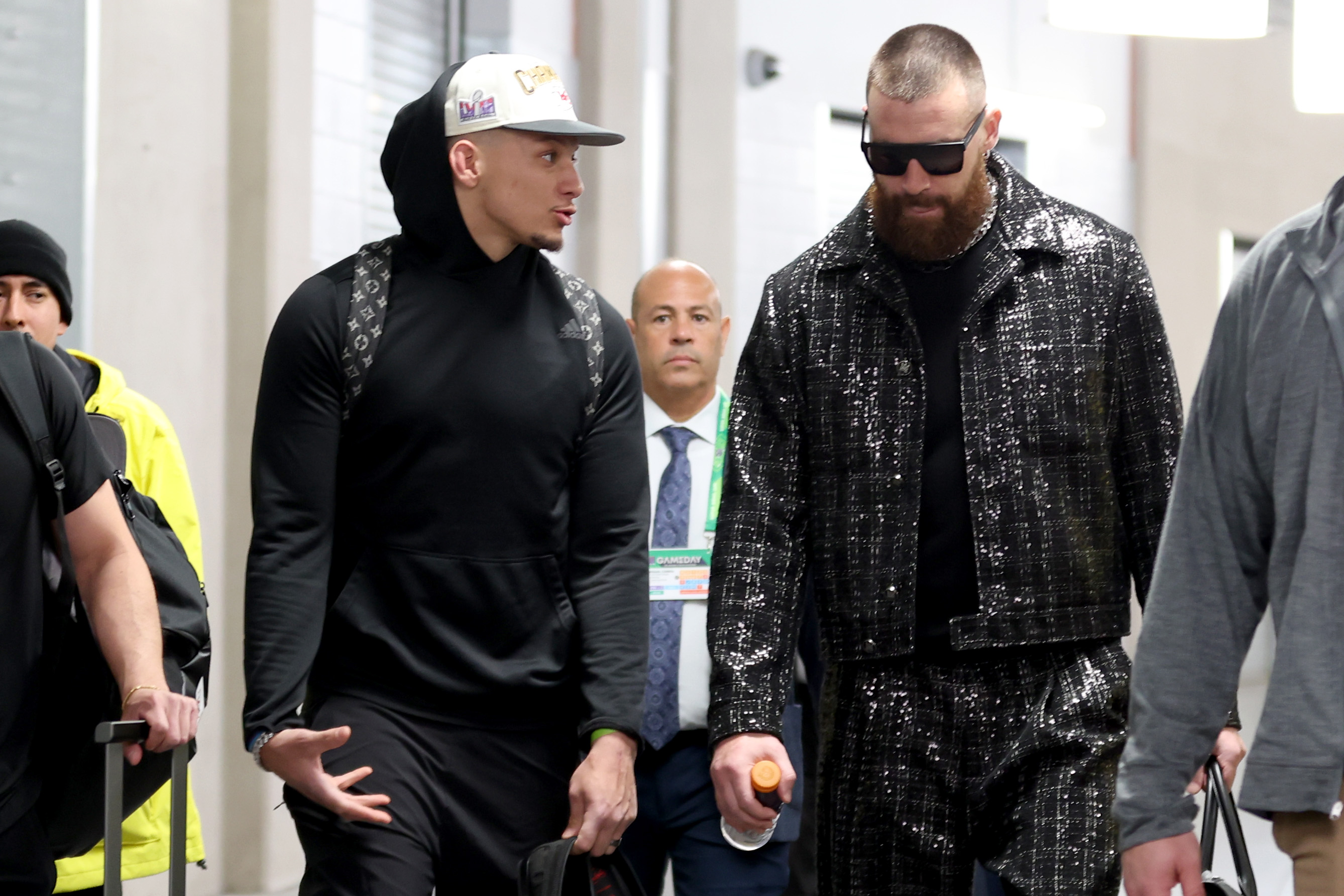 Patrick Mahomes and Travis Kelce leave the Super Bowl. 