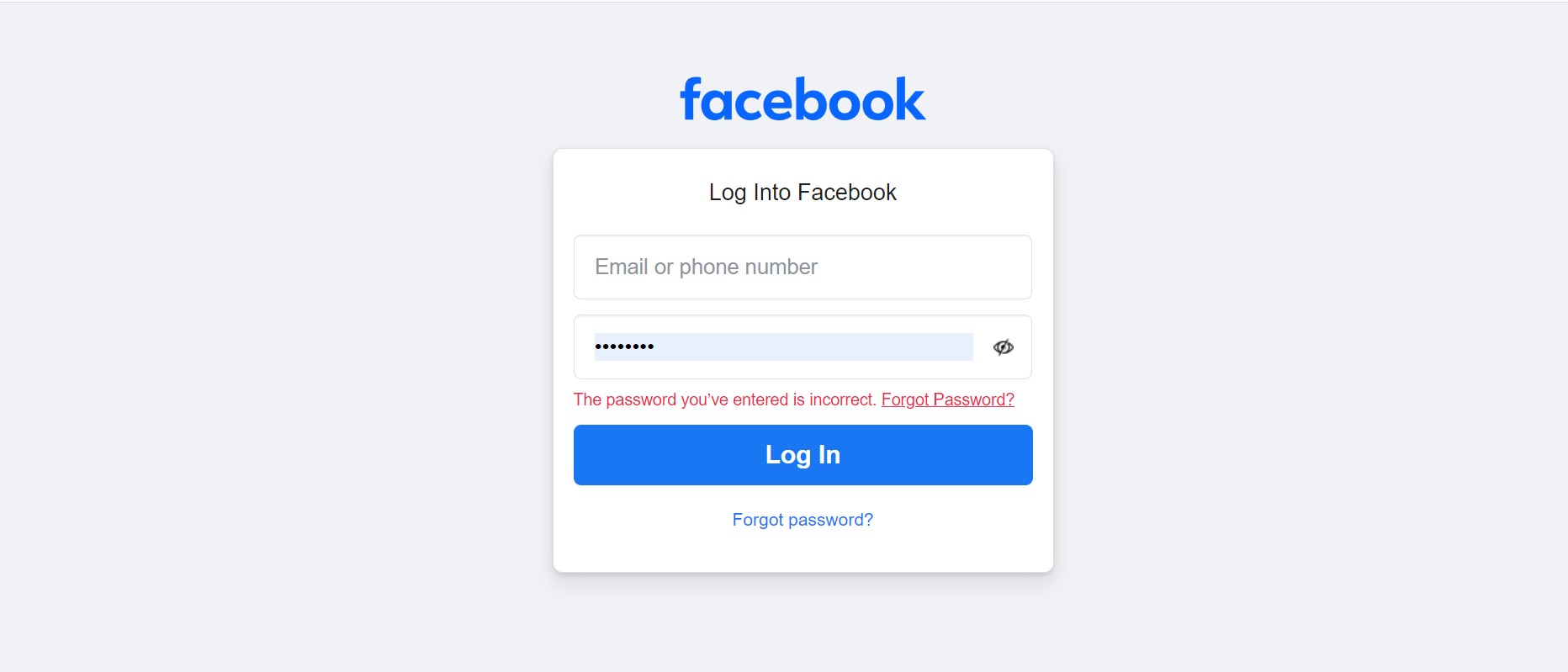 Screen grab of error message on Facebook