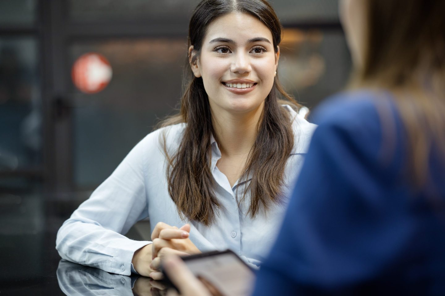 A new female employee on a job interview