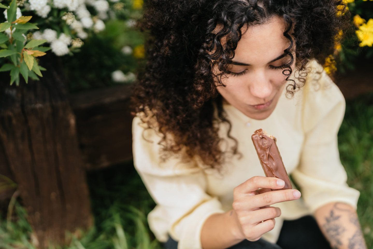 person seen eating chocolate