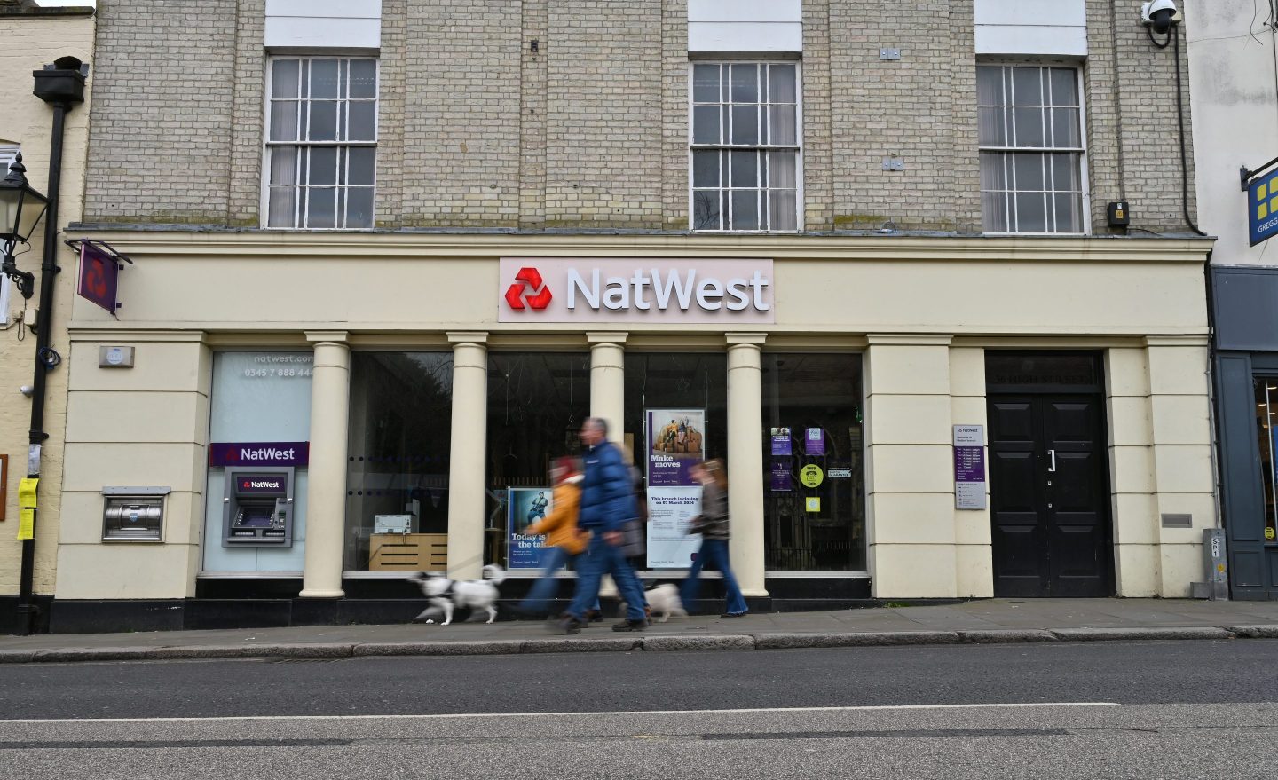 people walking outside a NatWest bank branch