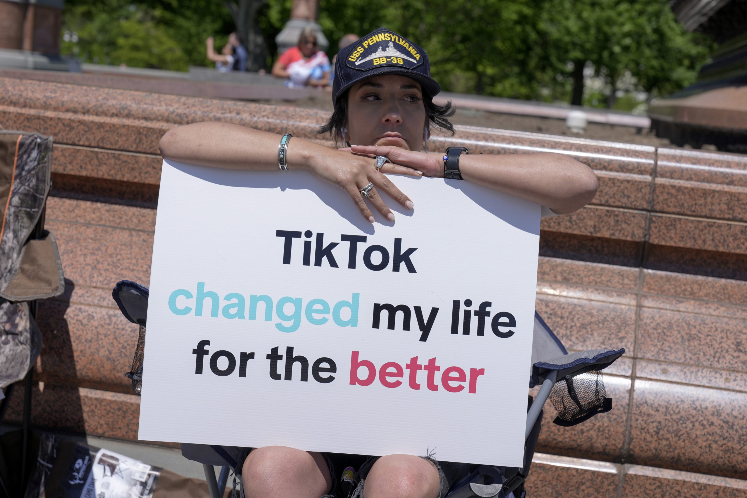 A TikTok content creator, sits outside the U.S. Capitol, on April 23, 2024, in Washington, D:C.