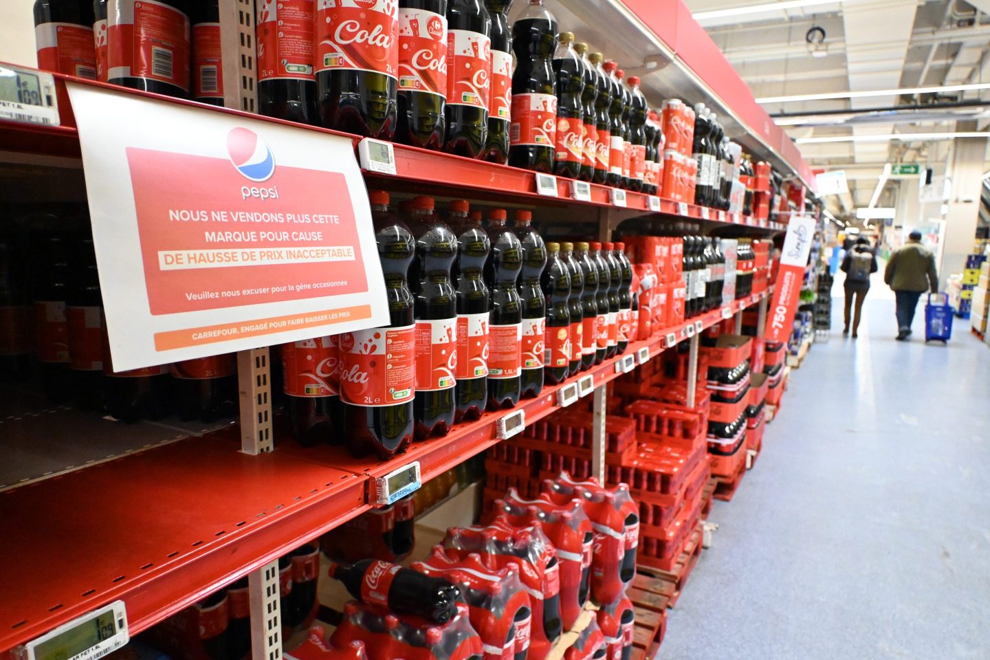 shelves of Pepsi displayed