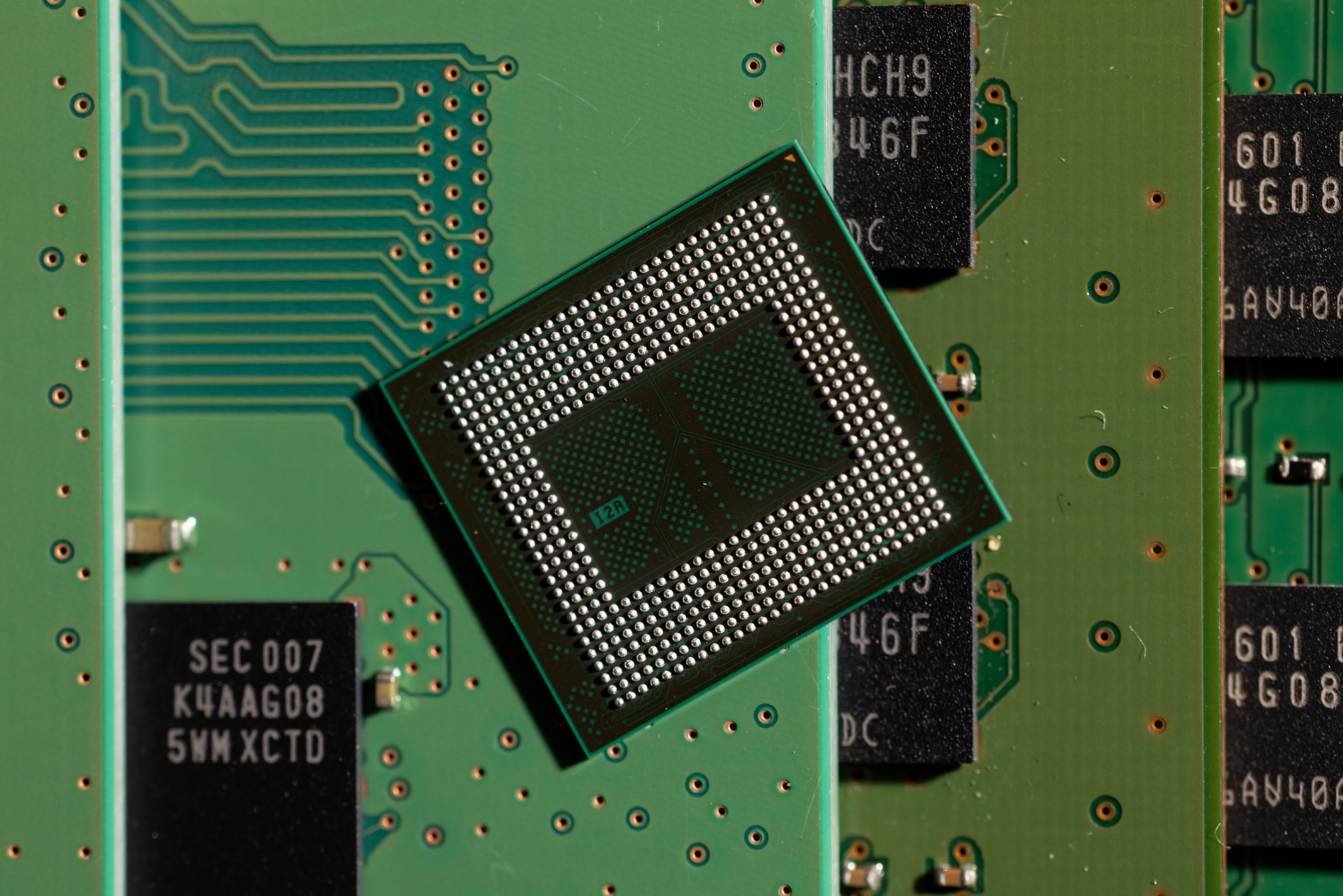 A green computer chip.