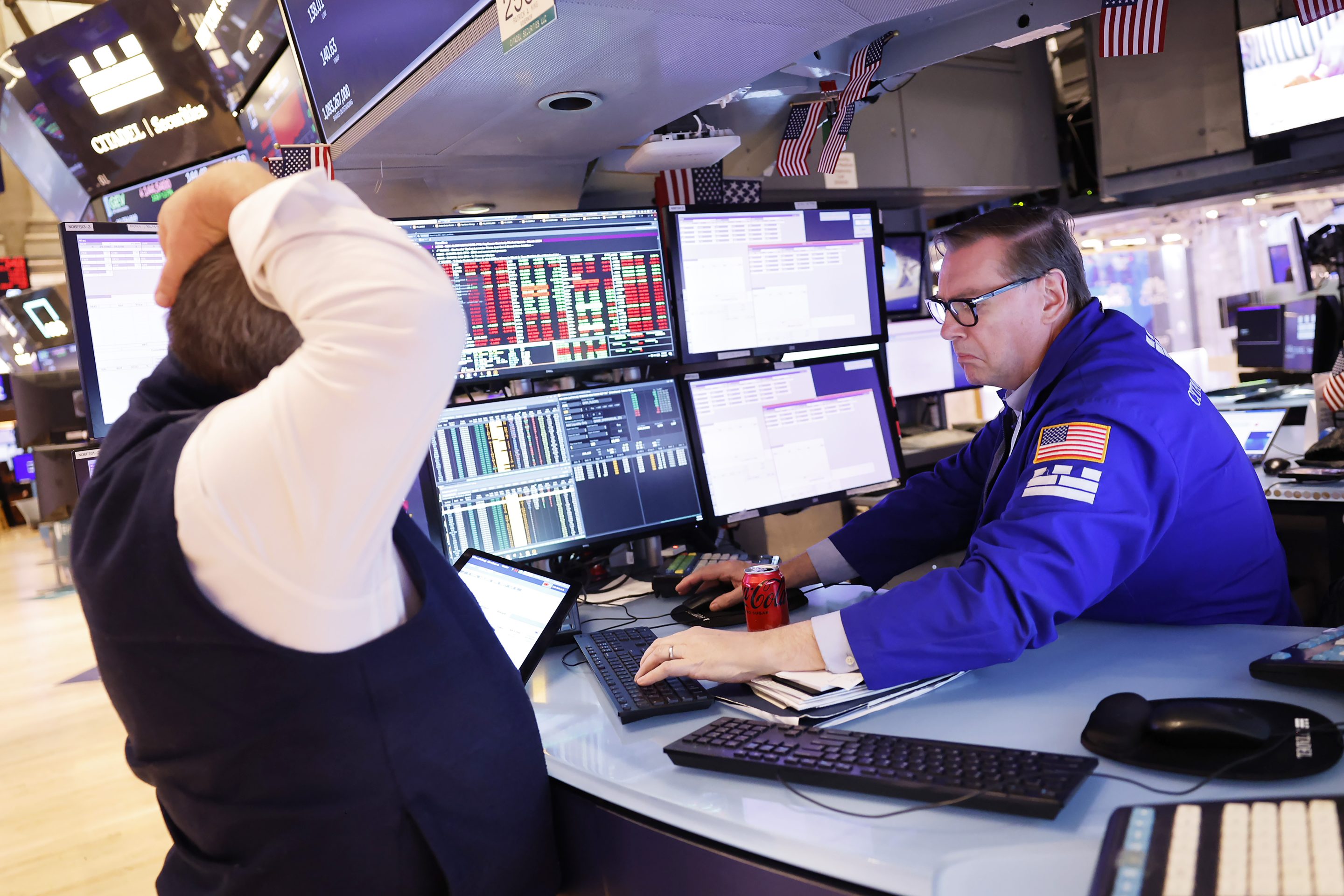 Traders on the floor of the New York Stock Exchange, April 2, 2024.