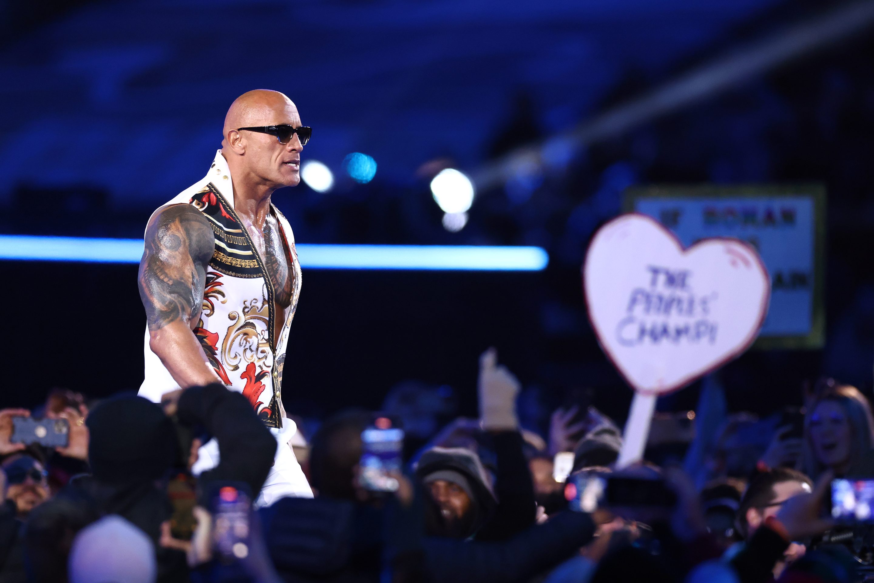 Dwayne "The Rock" Johnson at Wrestlemania 40.