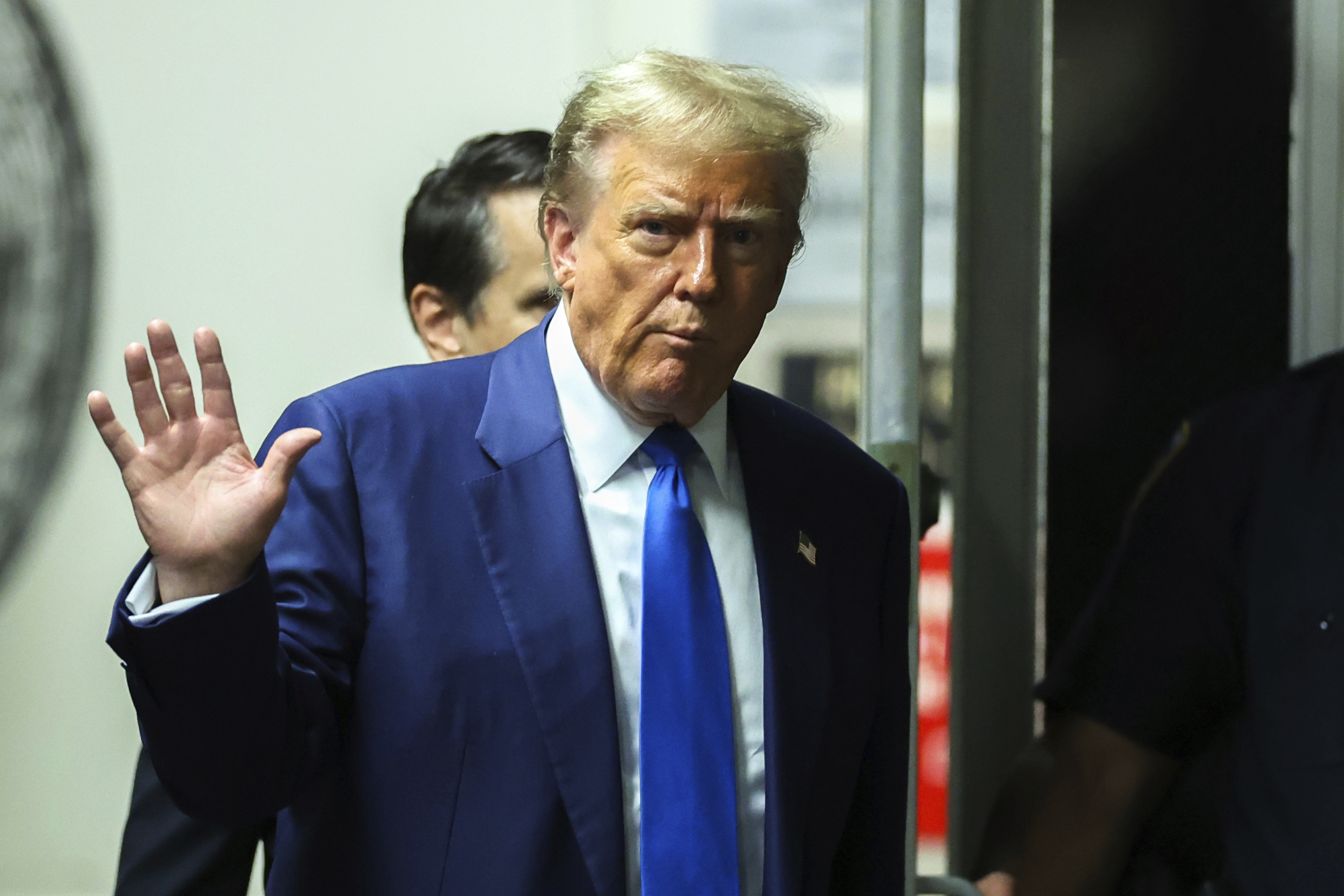 Former President Donald Trump returns to the courtroom following a break in his trial at Manhattan criminal court in New York, on May 3, 2024.