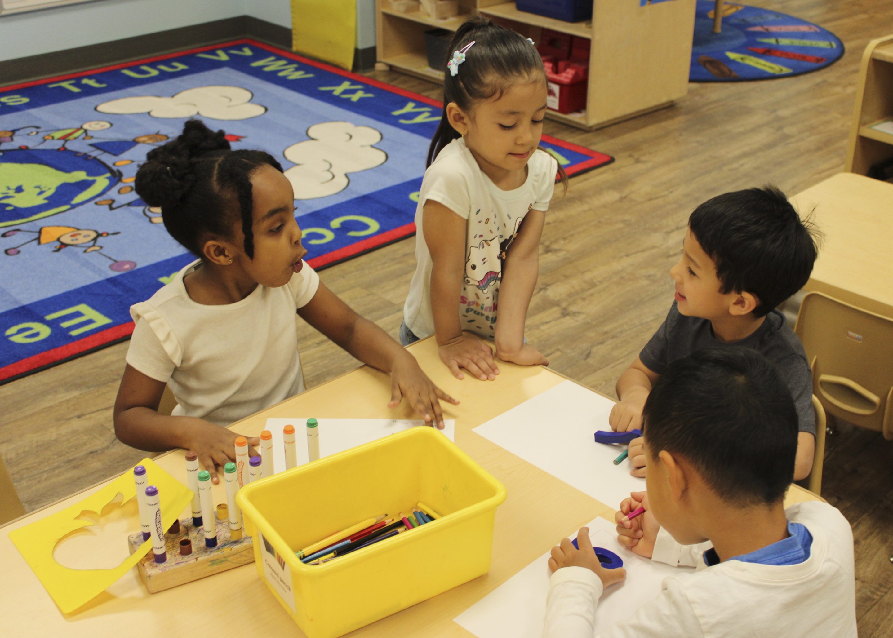 Children color at the KinderCare Child Development center on April 18, 2024, in Las Vegas.