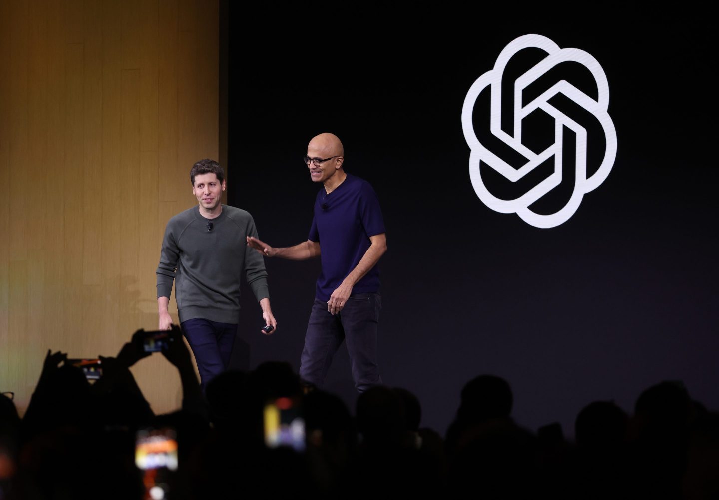 OpenAI cofounder and CEO Sam Altman with Microsoft CEO Satya Nadella