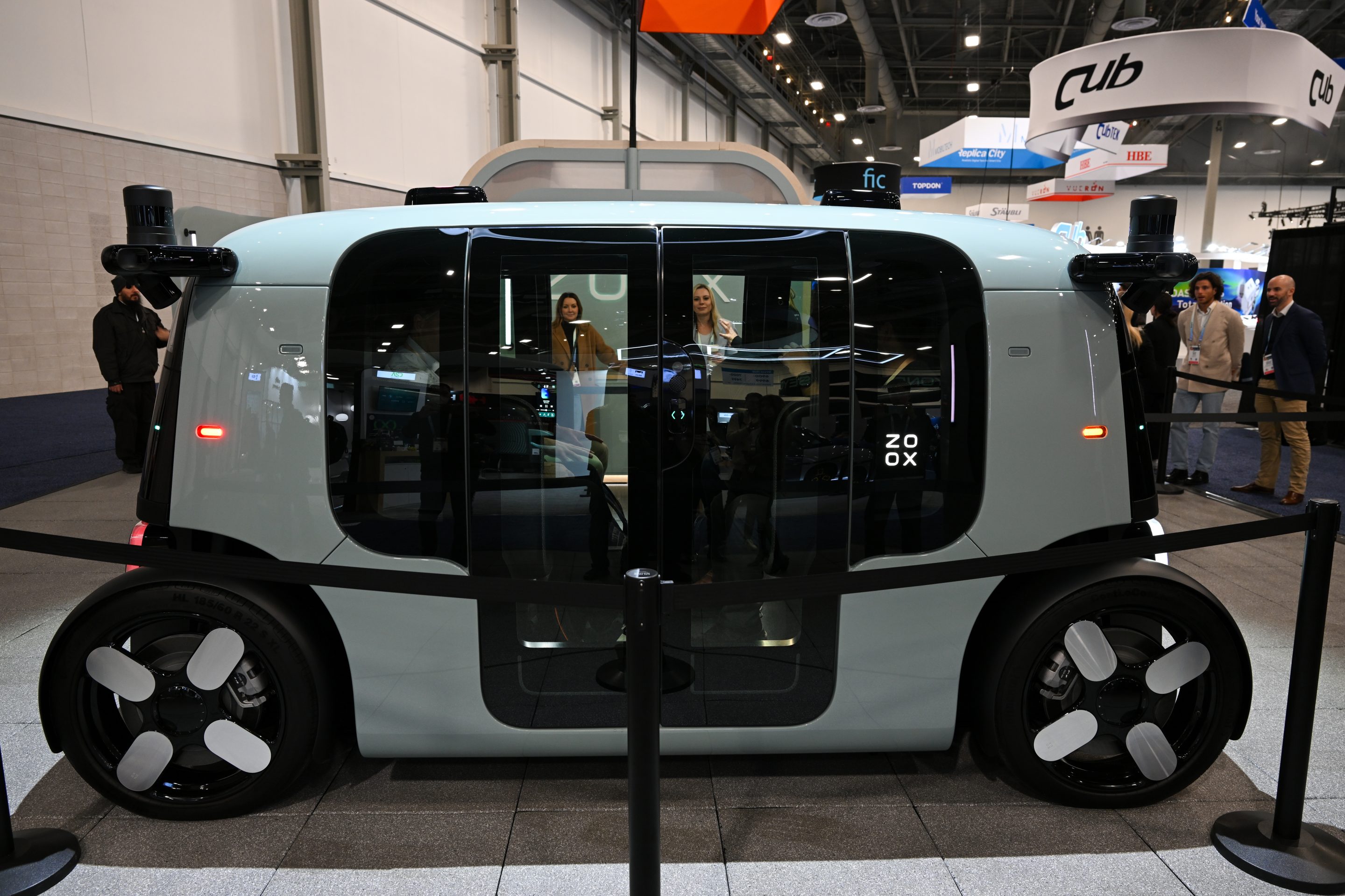 A ZOOX autonomous vehicle at the CES 2024 at the Las Vegas Convention Center in Las Vegas on Jan. 9, 2024.