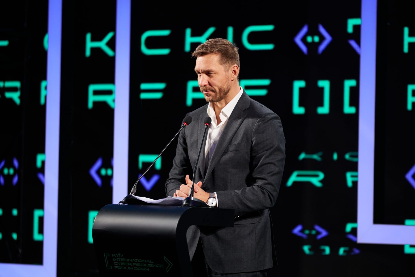 Executive Director of the EU Agency for Cybersecurity (ENISA) Juhan Lepassaar speaks during Kyiv International Cyber Resilience Forum 2024 on Feb. 7, 2024 in Kyiv, Ukraine.