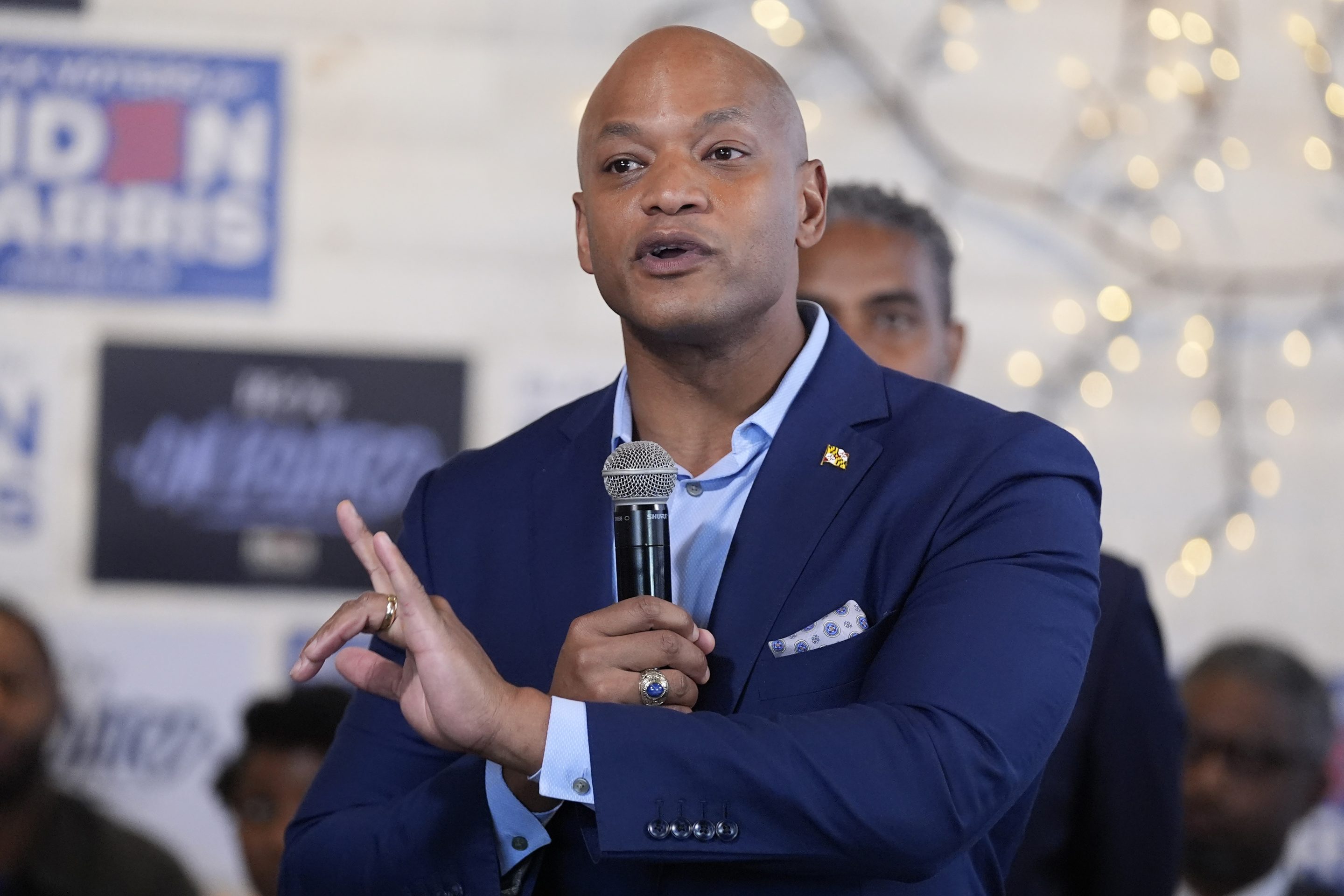 Maryland Gov. Wes Moore speaks during a visit to SOUTH Restaurant & Jazz Club with President Joe Biden, on May 29, 2024, in Philadelphia. Maryland Gov. Wes Moore is scheduled to sign an executive order to issue 175,000 pardons for marijuana convictions at a news conference on Monday morning, June 17, 2024, a newspaper reported.