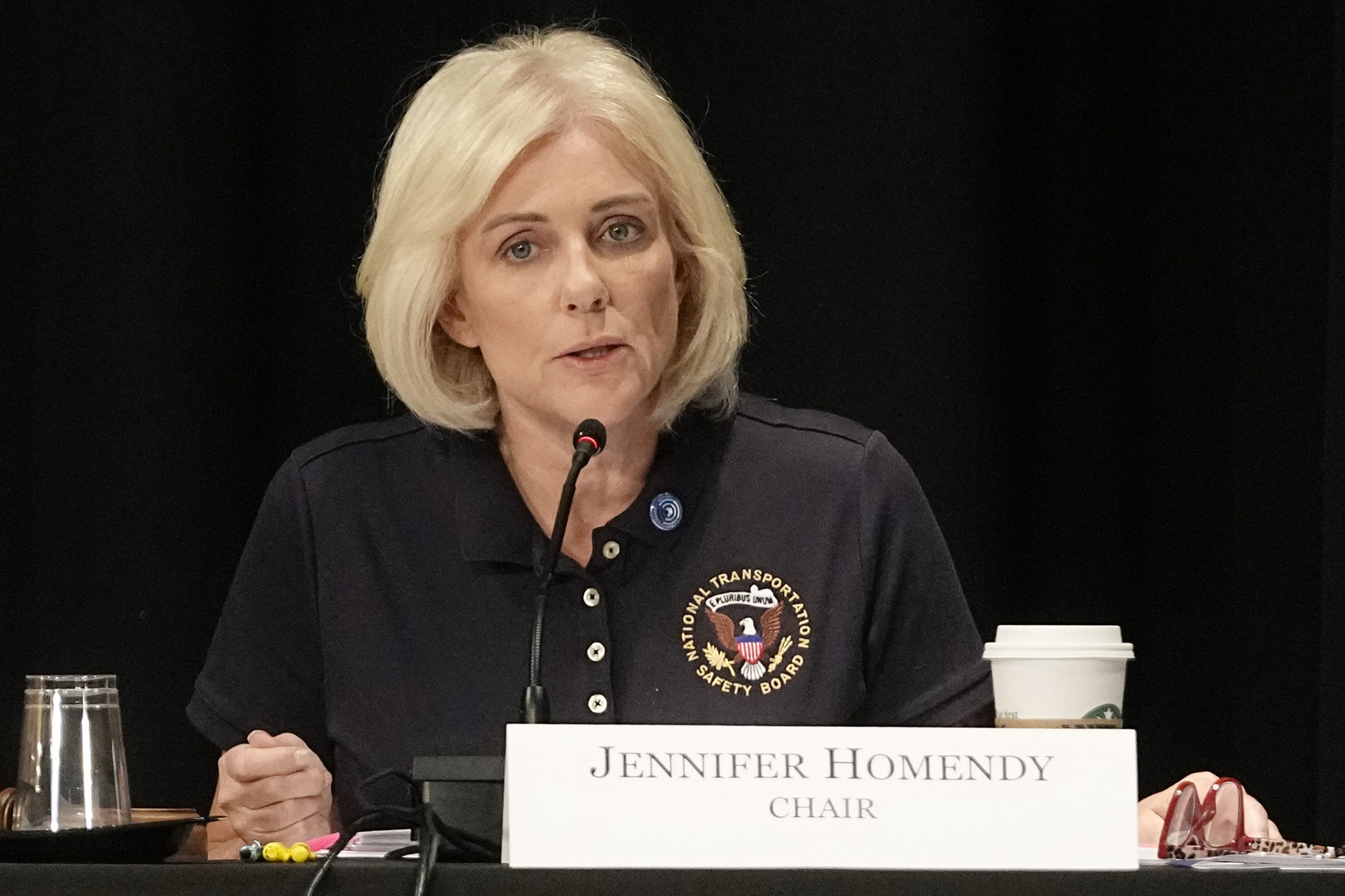 Jennifer Homendy, chair of the National Transportation Safety Board, speaks during a board meeting concerning the February 3, 2023, train derailment of a Norfolk Southern freight train carrying hazardous materials on June 25, 2024, in East Palestine, Ohio. 