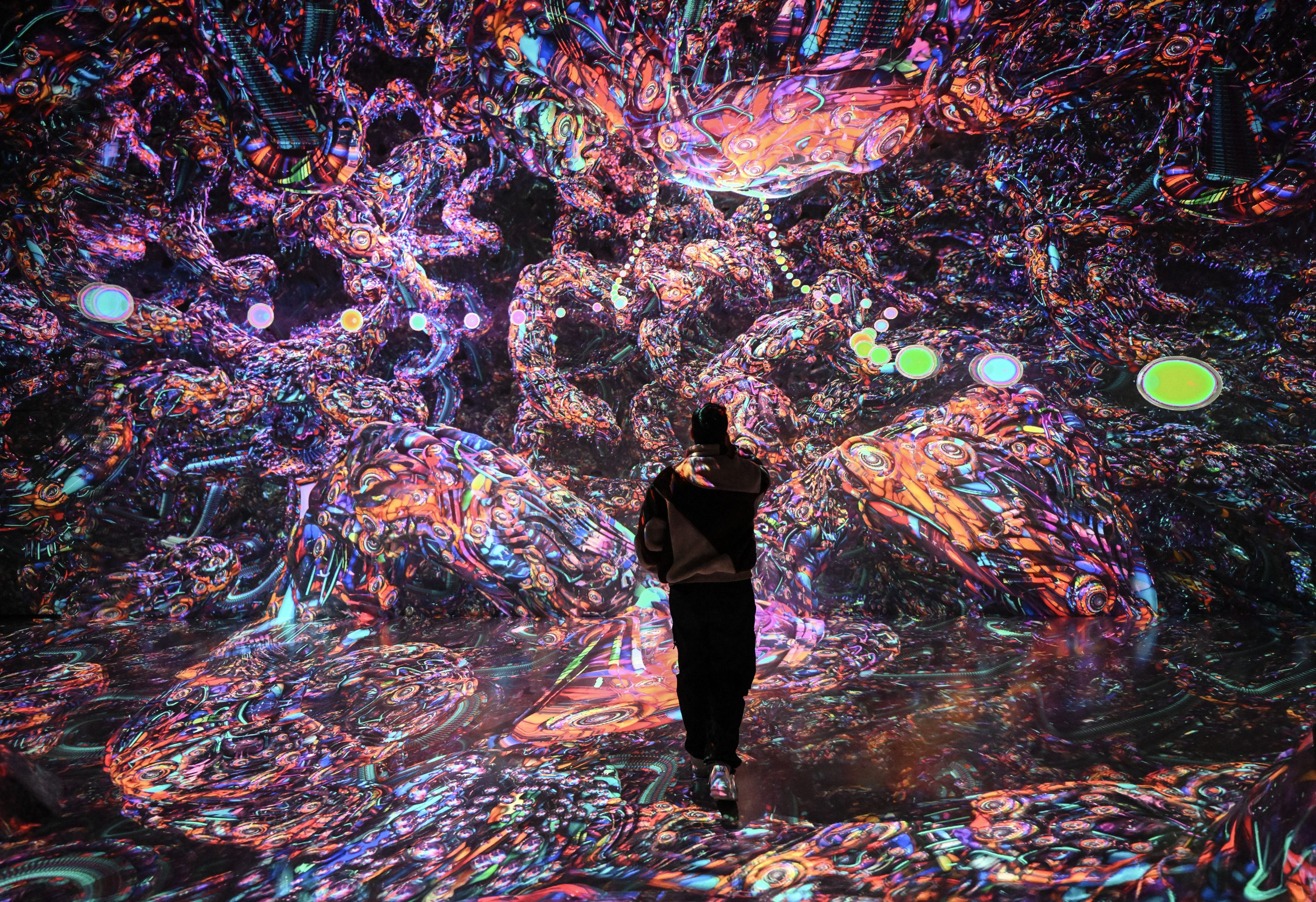 People visit the World of AI·magination exhibition at the Artechouse in New York on Feb. 1.