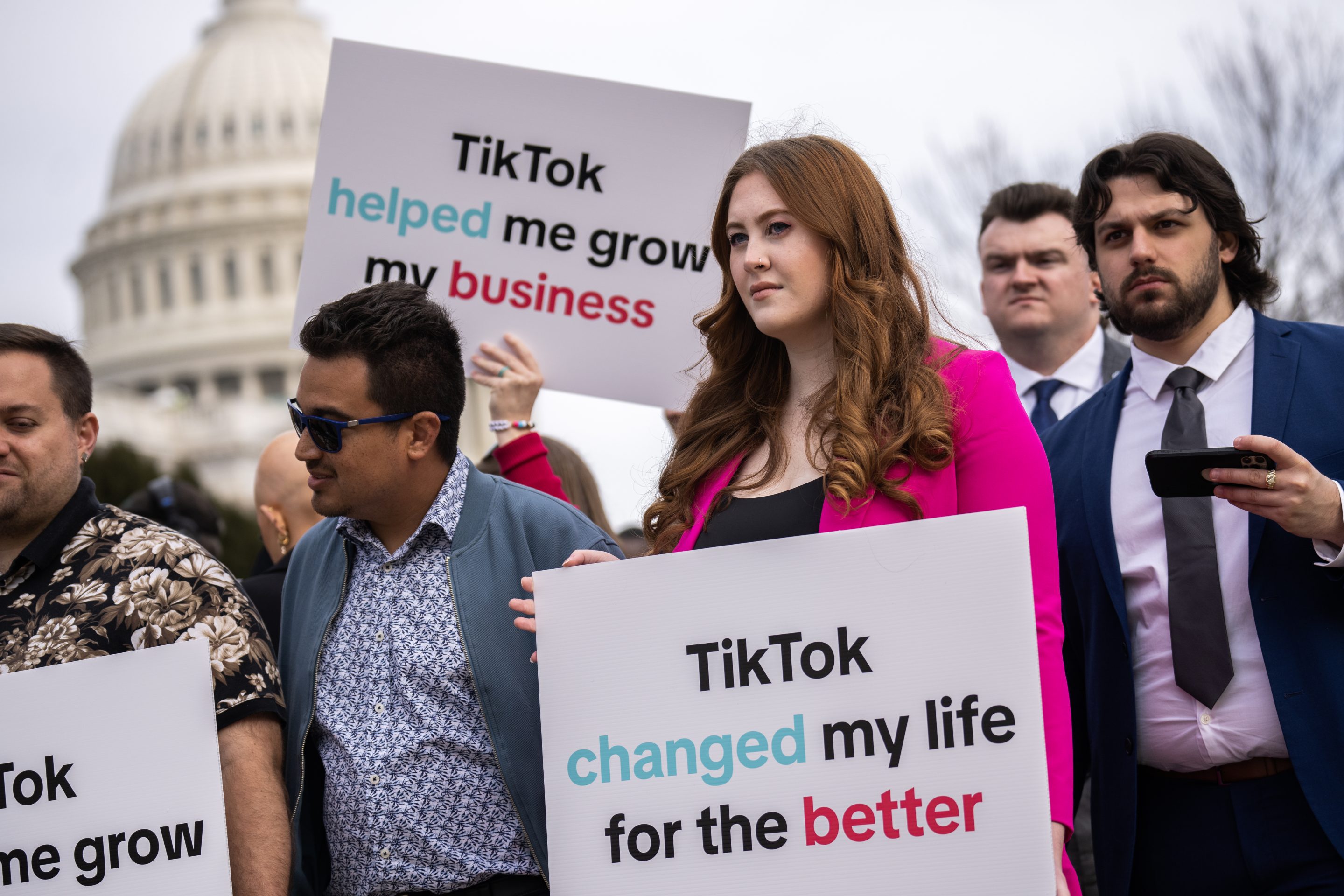 TikTok supporters are seen outside the U.S. Capitol before the House passed the Protecting Americans from Foreign Adversary Controlled Applications Act, that could ban TikTok in the U.S., on Wednesday, March 13, 2024.