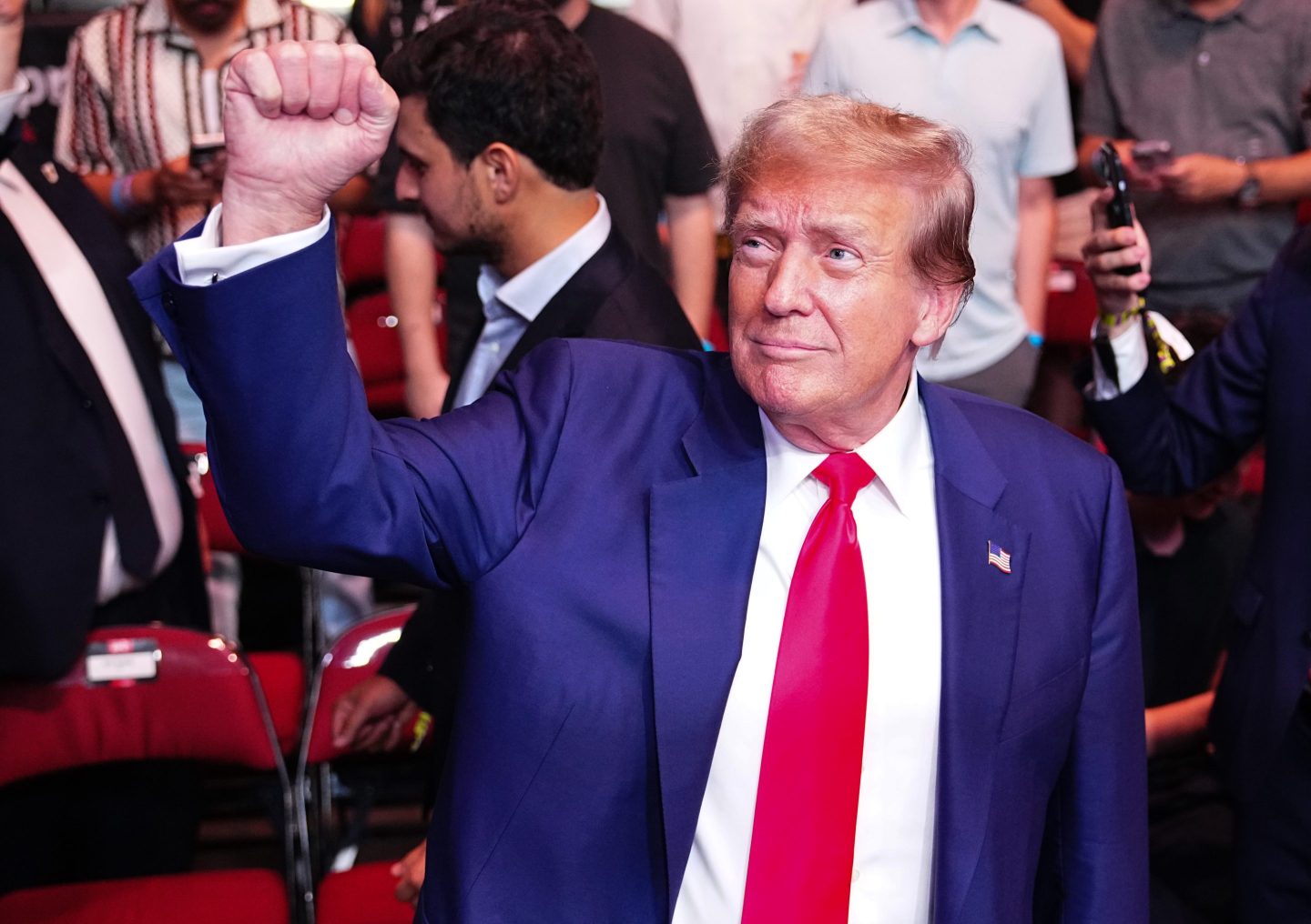 Former President of the United States of America, Donald Trump, is seen in attendance during the UFC 302 event