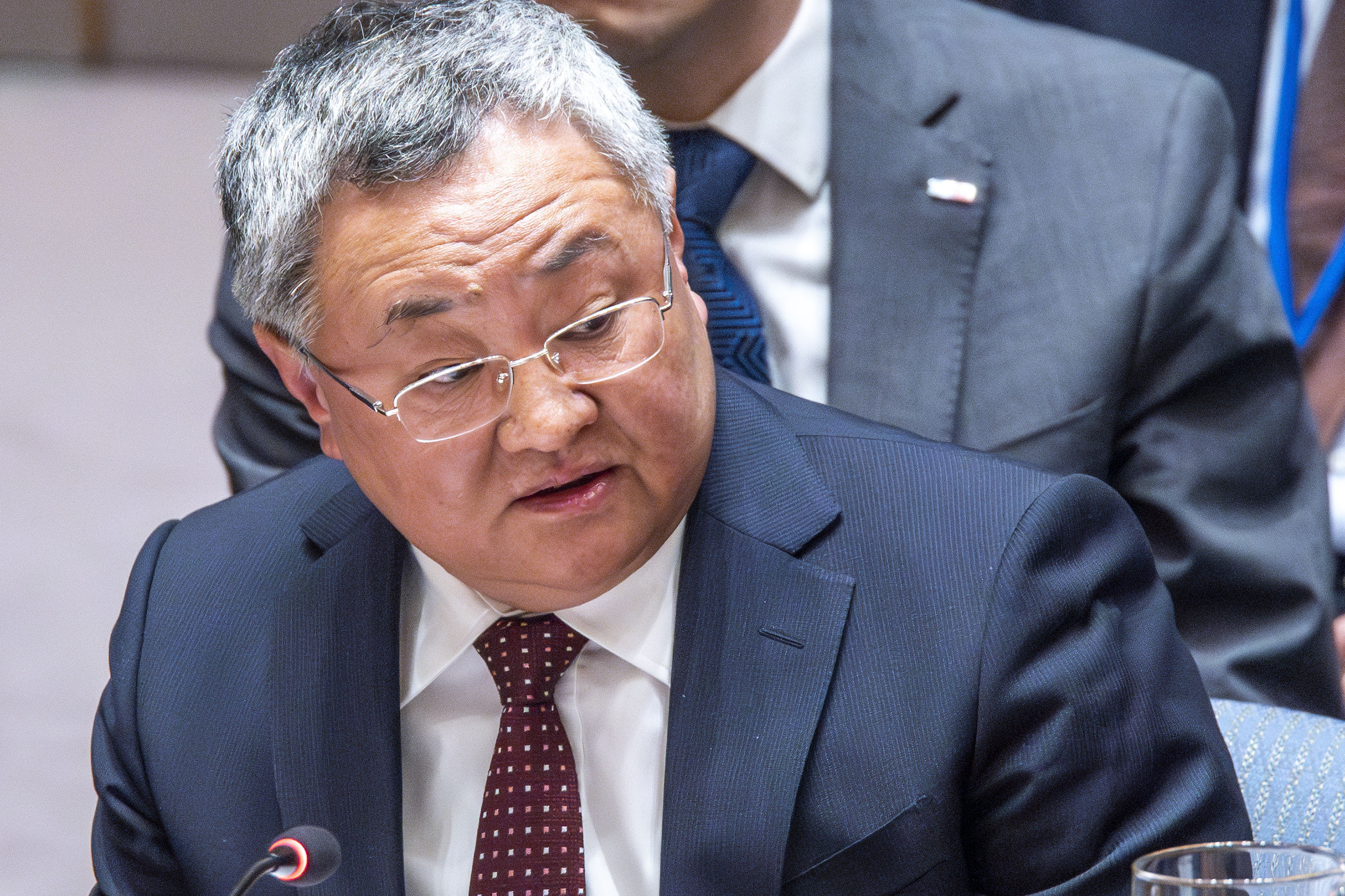 Fu Cong, China's permanent representative to the United Nations addresses members of the U.N. Security Council during a meeting on Non-proliferation of nuclear weapons, on April 24, 2024 at United Nations headquarters. 