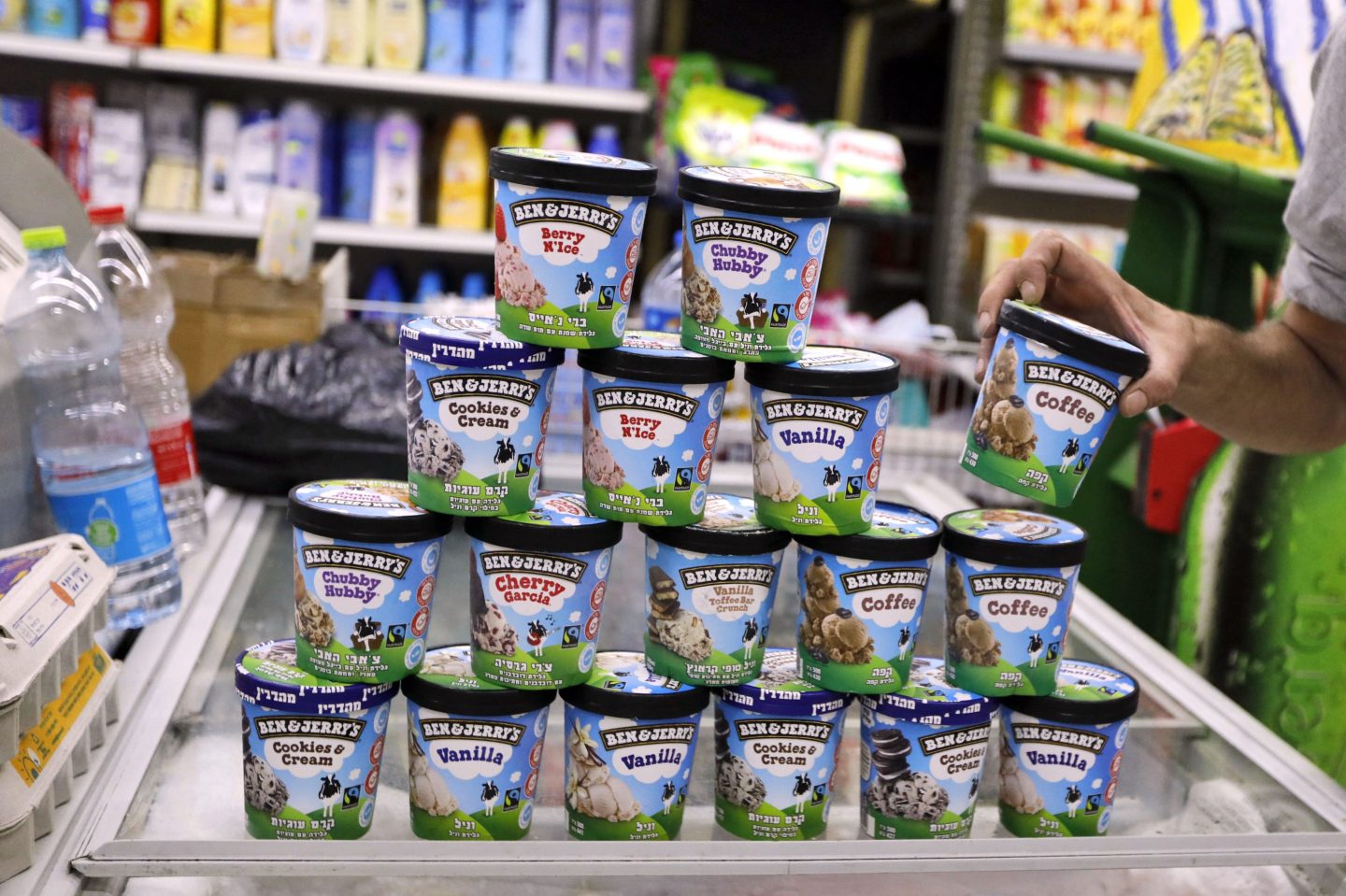 A man buys Ben & Jerry's ice cream in Jerusalem on July 20, 2021.
