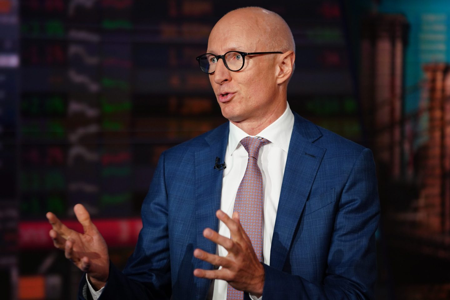 Lars Fruergaard Jorgensen, chief executive officer of Novo Nordisk, speaks during a Bloomberg Television interview in New York, US, on Wednesday, Aug. 10, 2022. Two more factories will begin producing Novo Nordisk A/S's obesity medication Wegovy next year after manufacturing issues and high demand left the drug in short supply, Jorgensen said. Photographer: Christopher Goodney/Bloomberg via Getty Images