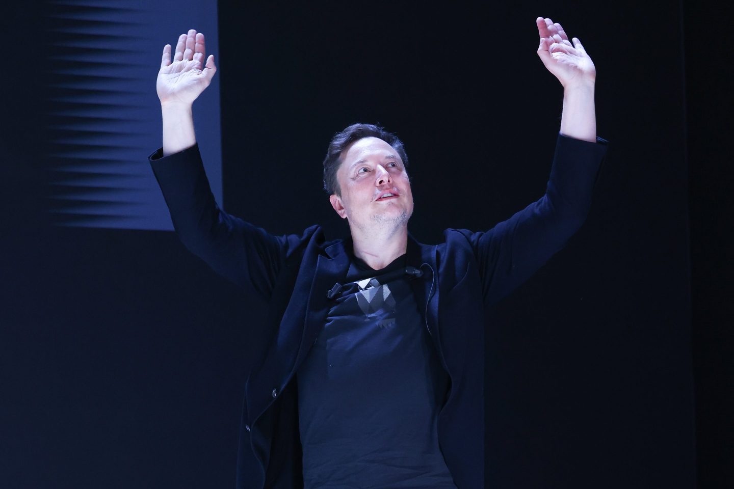 Elon Musk raising hands