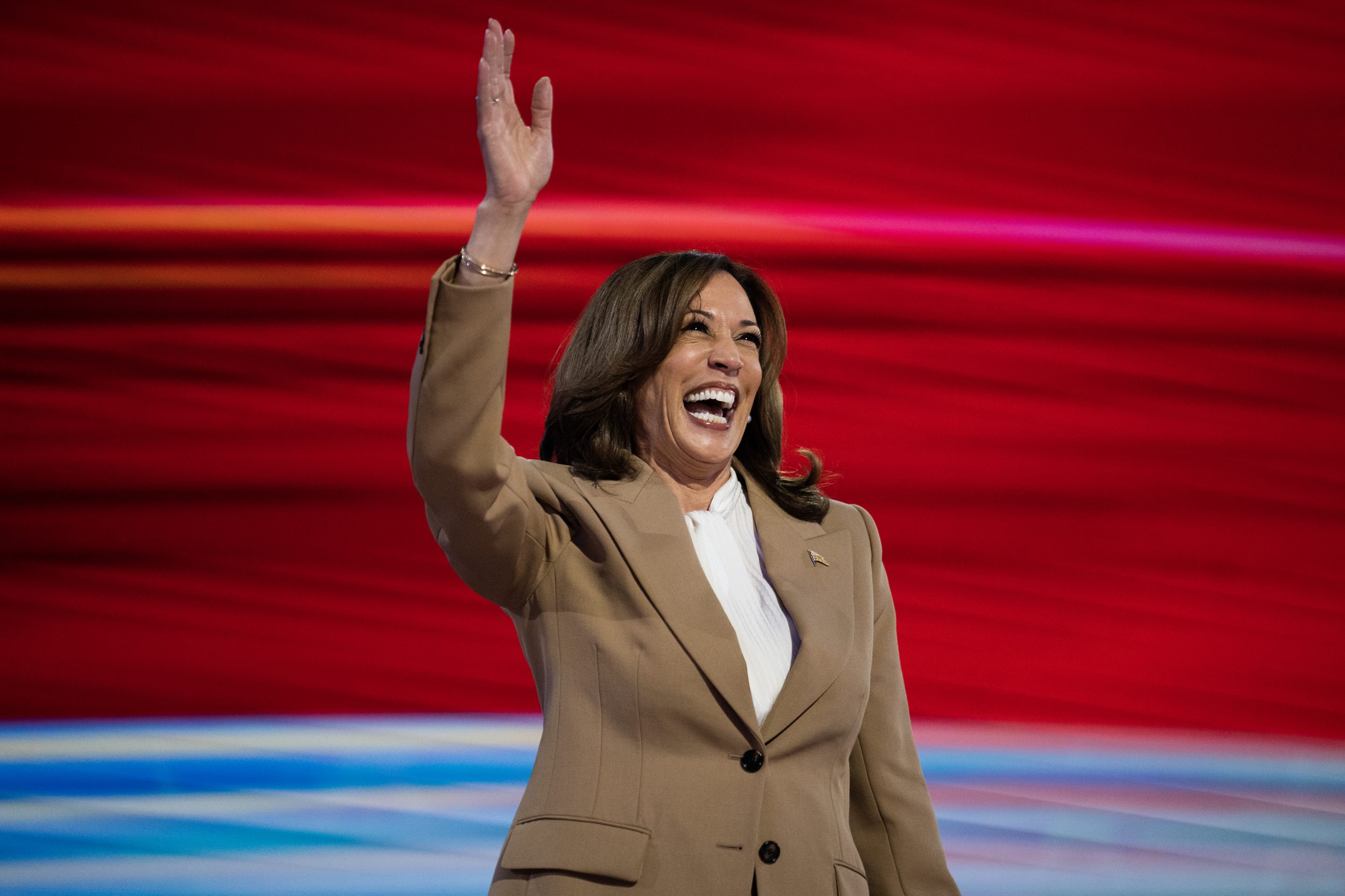 Vice President Kamala Harris addresses the Democratic National Convention in Chicago on Aug. 19.