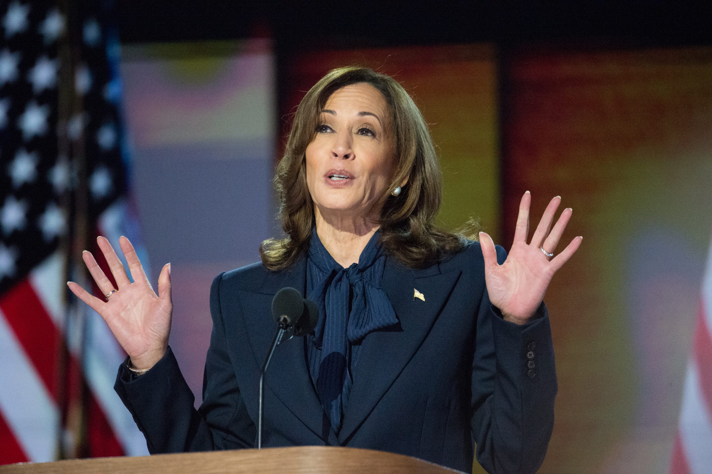 Vice President Kamala Harris speaks during the Democratic National Convention (DNC) in Chicago on Aug. 22.