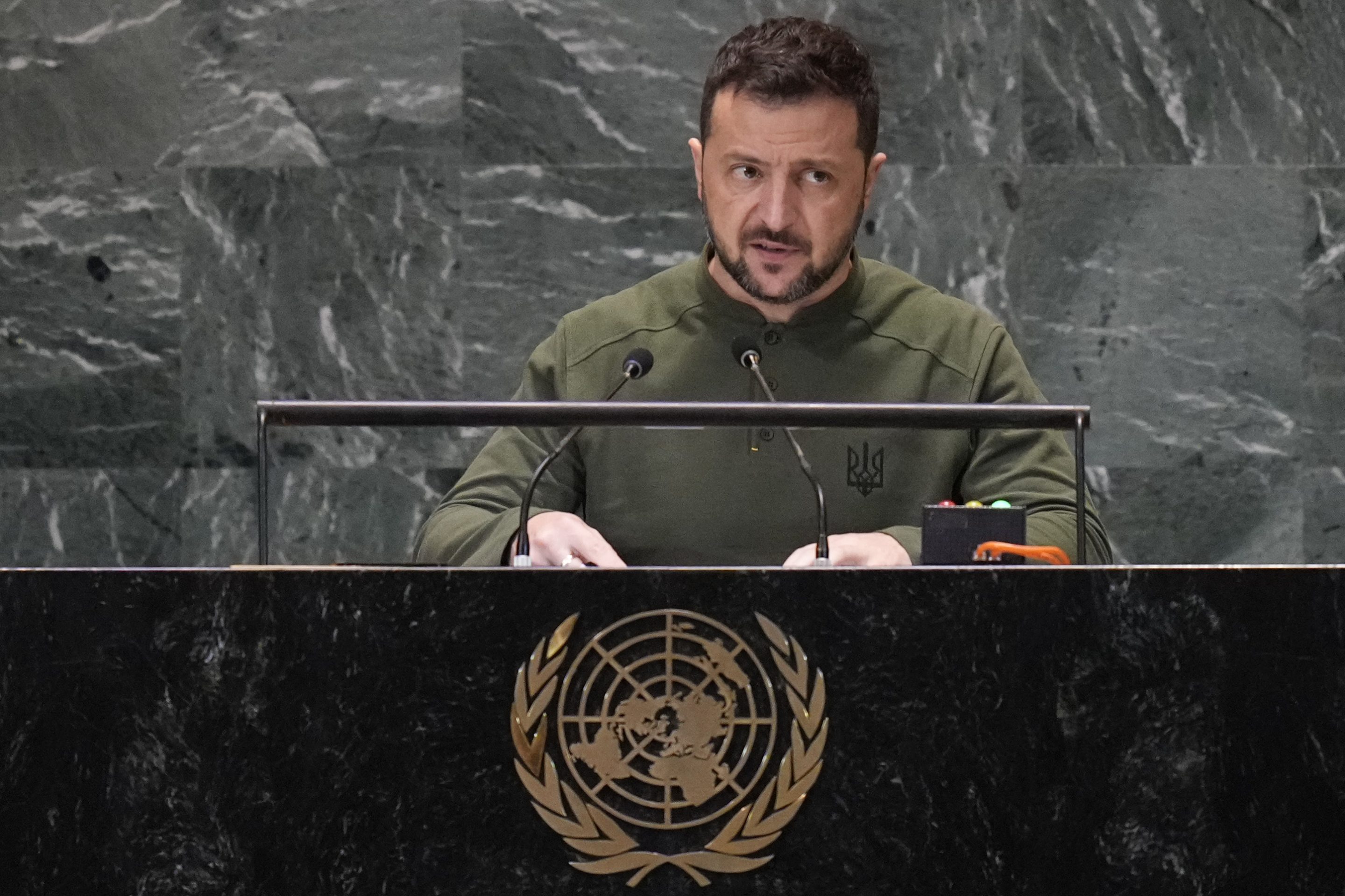 Ukraine's President Volodymyr Zelenskyy addresses the the Summit of the Future at United Nations headquarters, on Sept. 23, 2024.