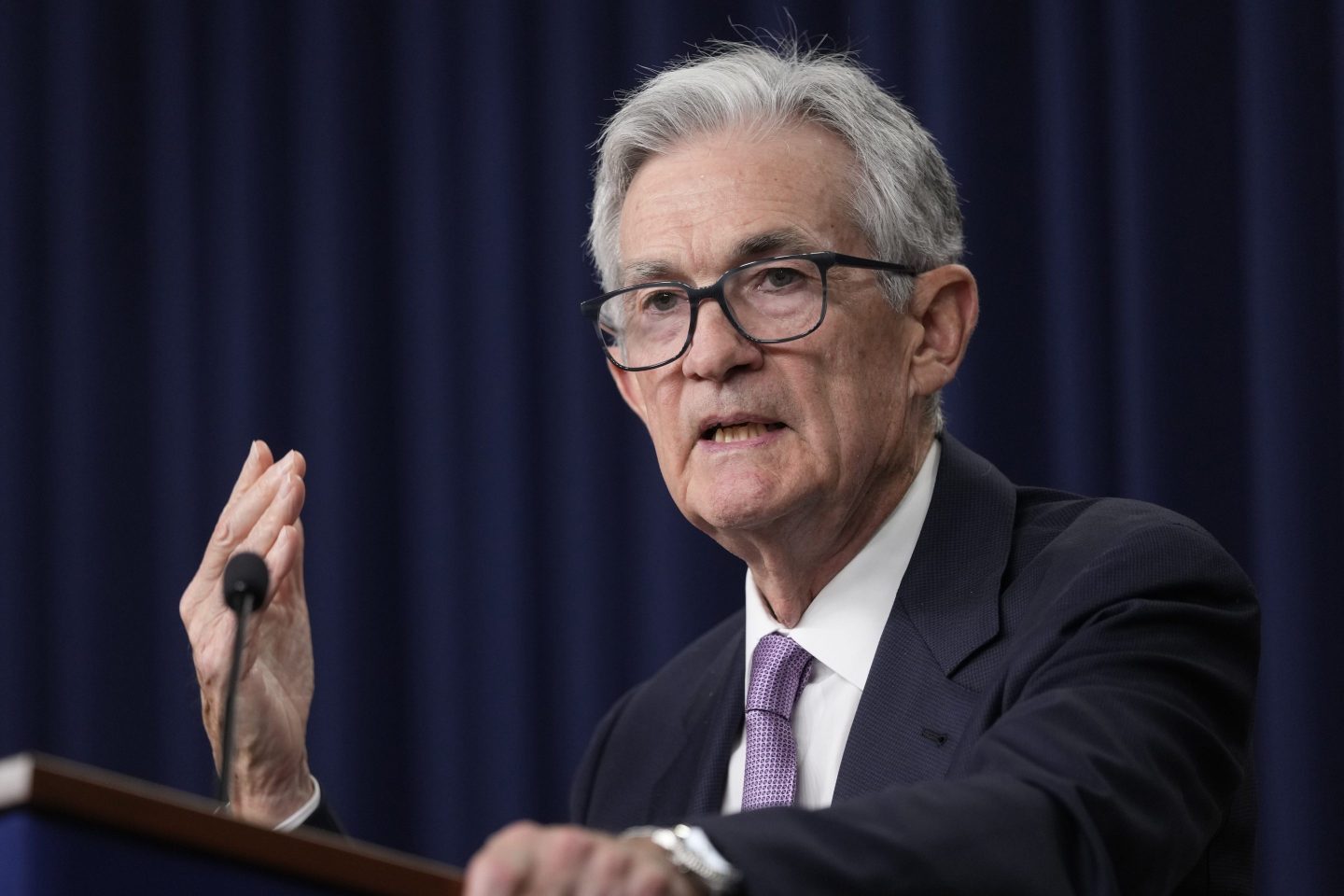 Federal Reserve Board Chairman Jerome Powell speaks during a news conference at the Federal Reserve in Washington.