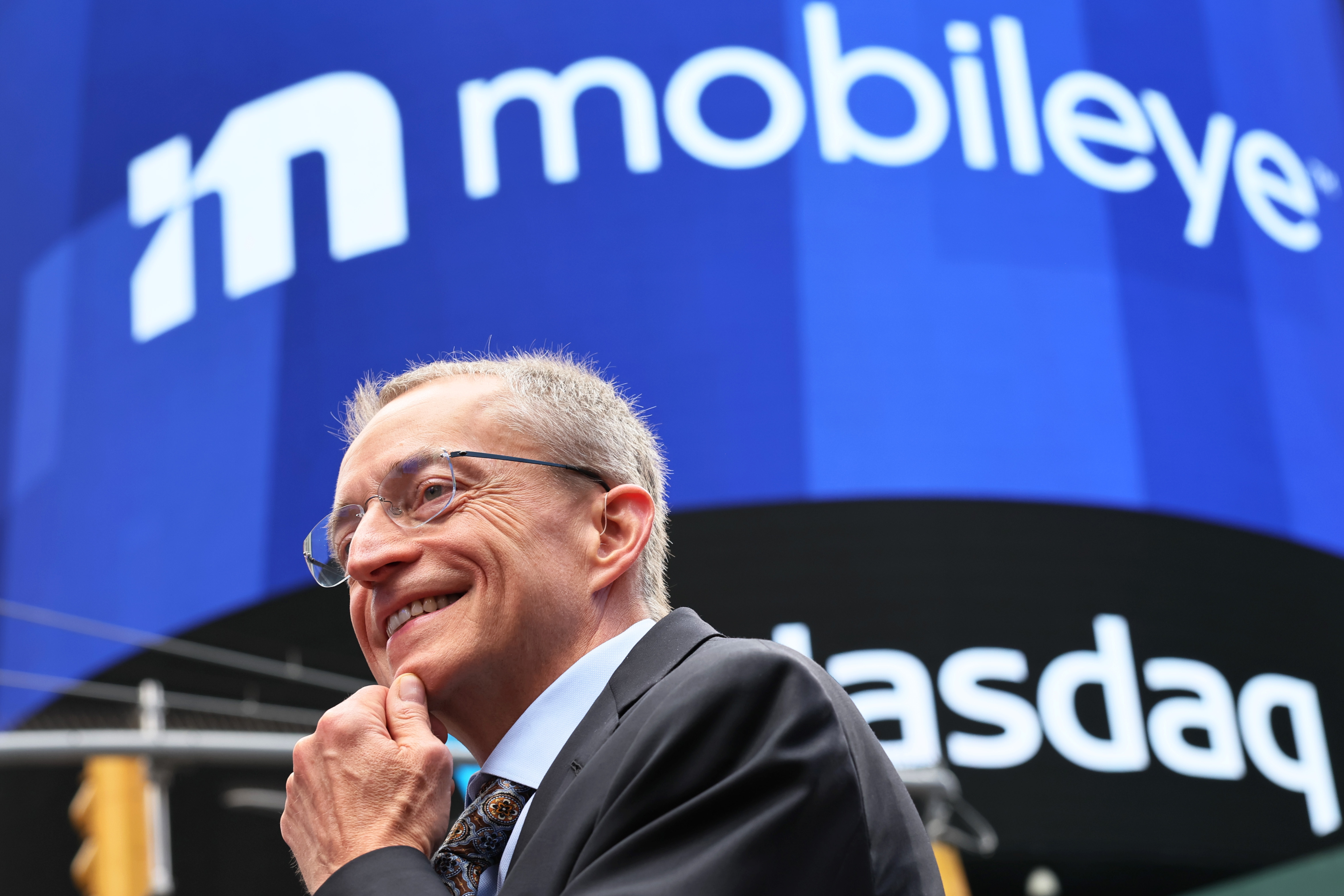 Intel CEO Pat Gelsinger at the Nasdaq for the IPO of Intel-owned Mobileye.