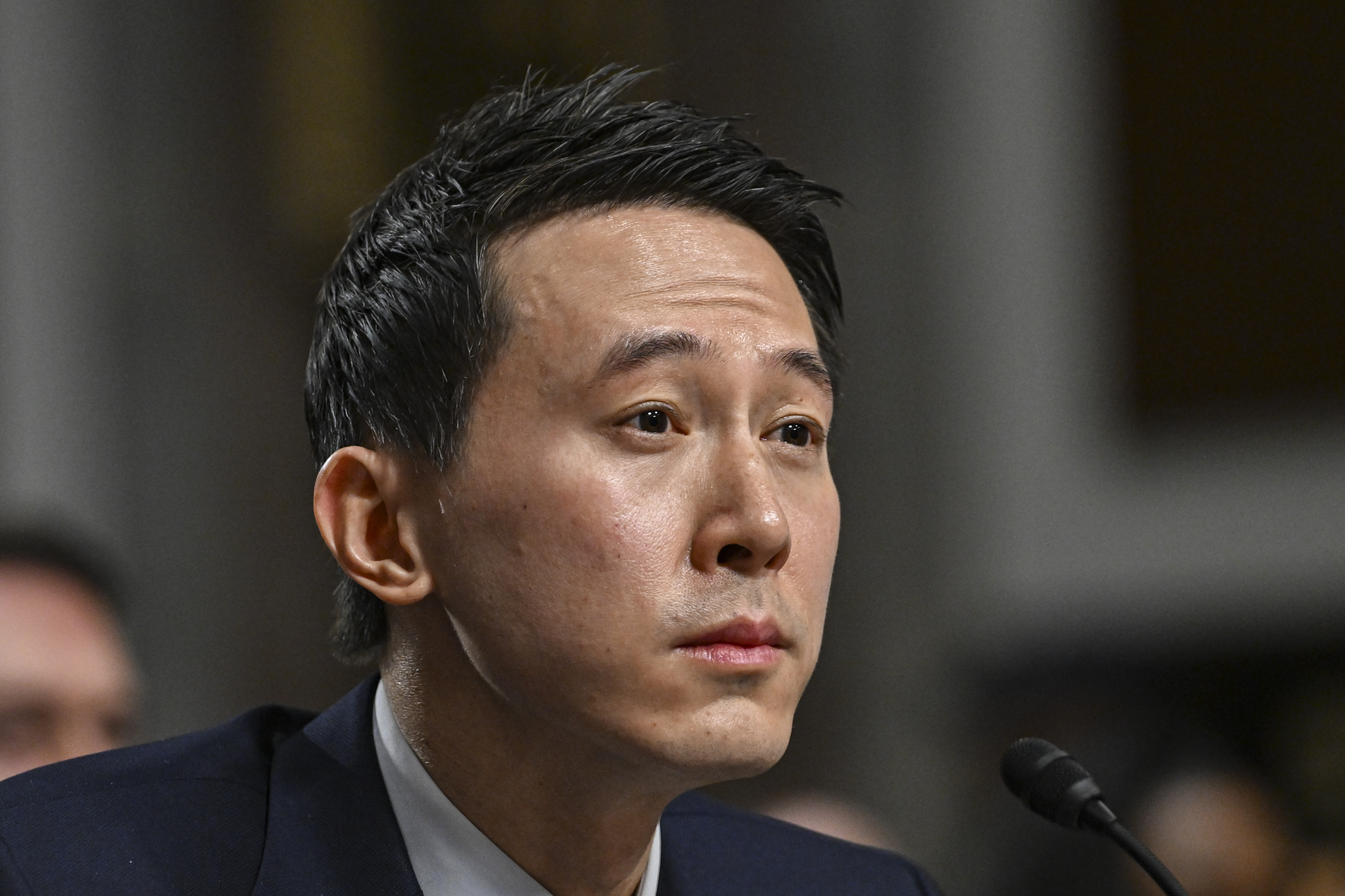 TikTok CEO Shou Zi Chew testifies before a Senate committee hearing earlier this year.